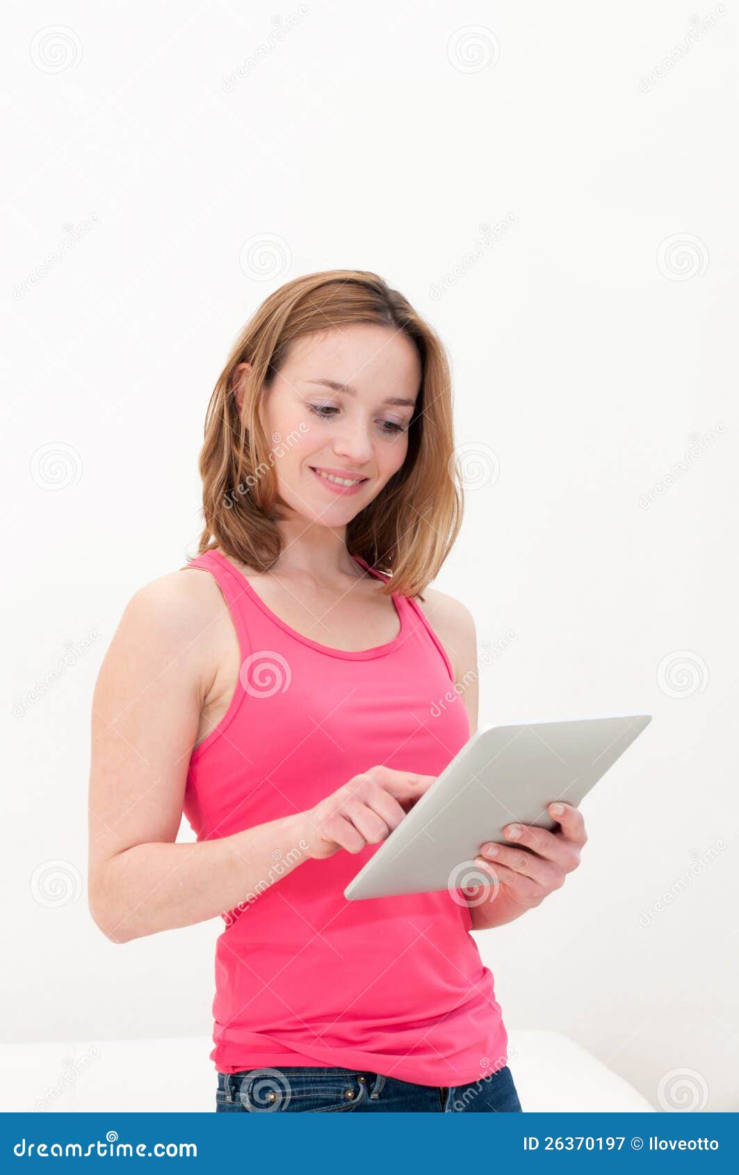 Woman Holding in Hand a Tablet Touch Pad Stock Image Image of healthy