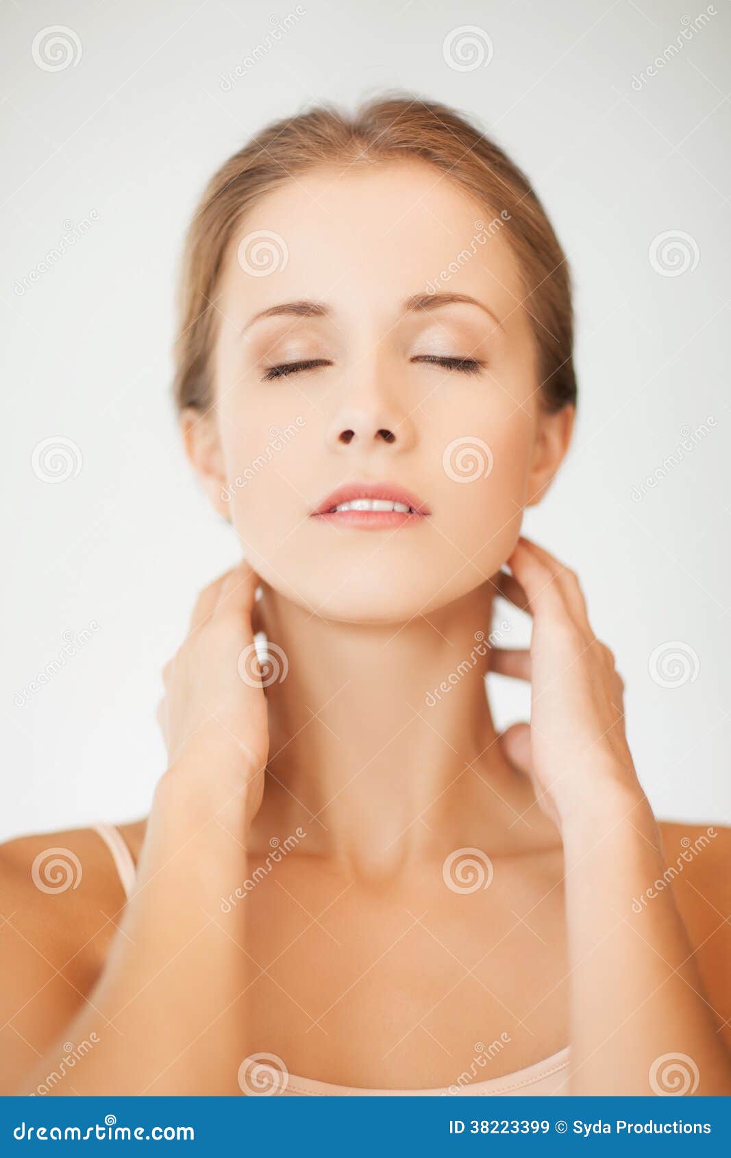 Woman Holding Hands on Her Neck Stock Image Image of girl, closed