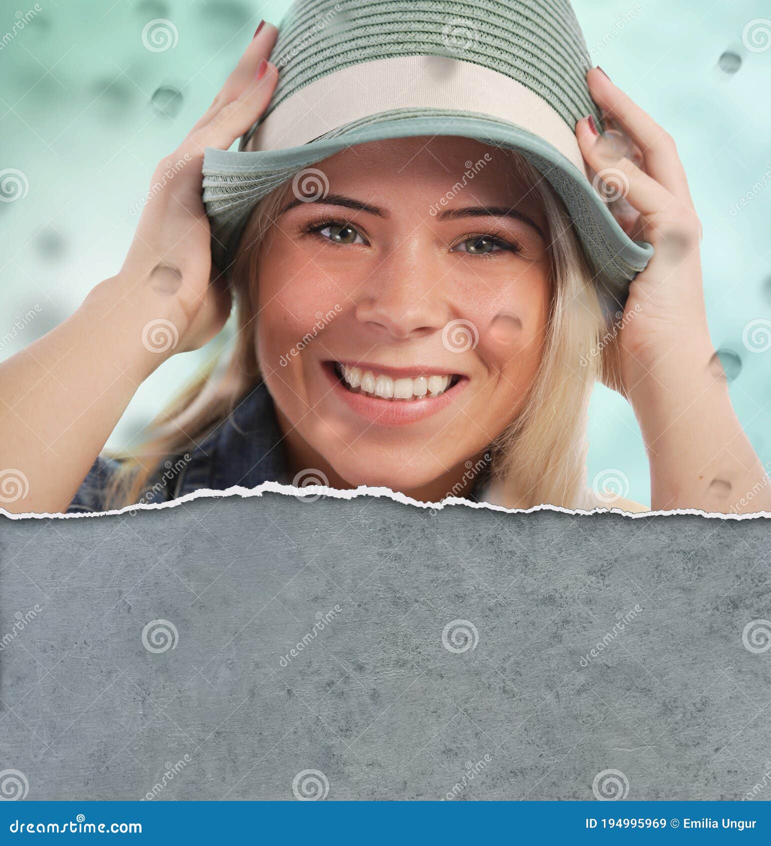 Woman Holding Her Hat in the Rain Stock Image Image of cute, light