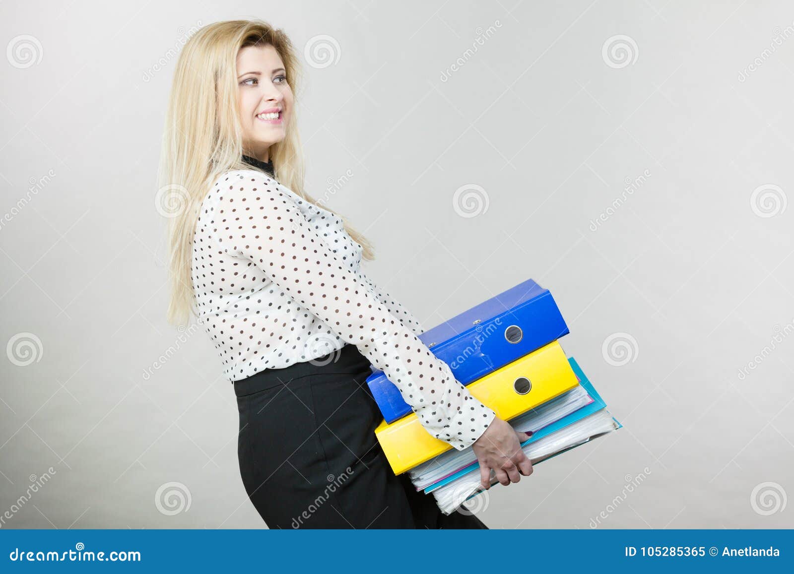 Woman Holding Heavy Colorful Binders with Documents Stock Image Image