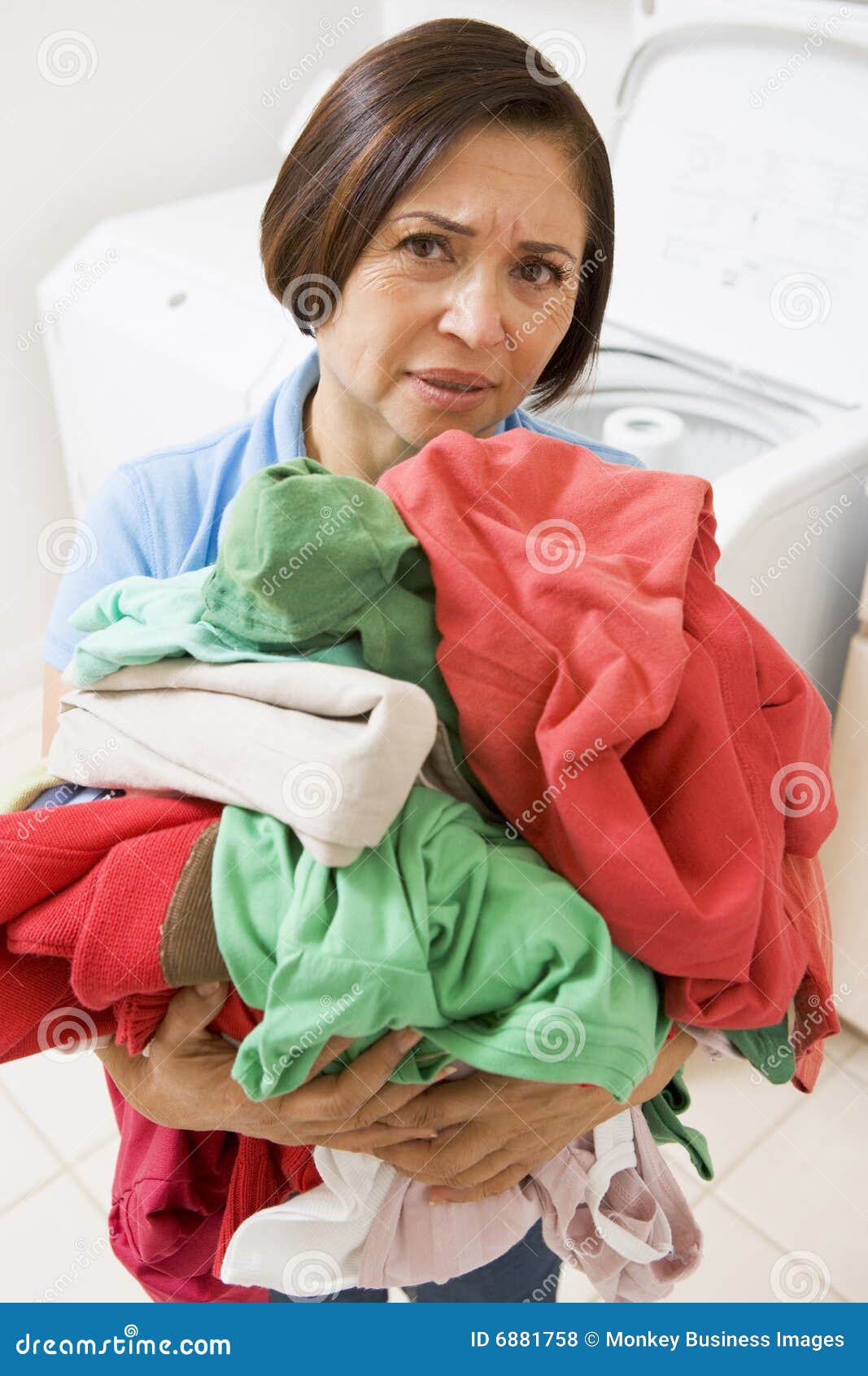 Woman Holding Pile of Laundry Stock Photo Image of standing, person