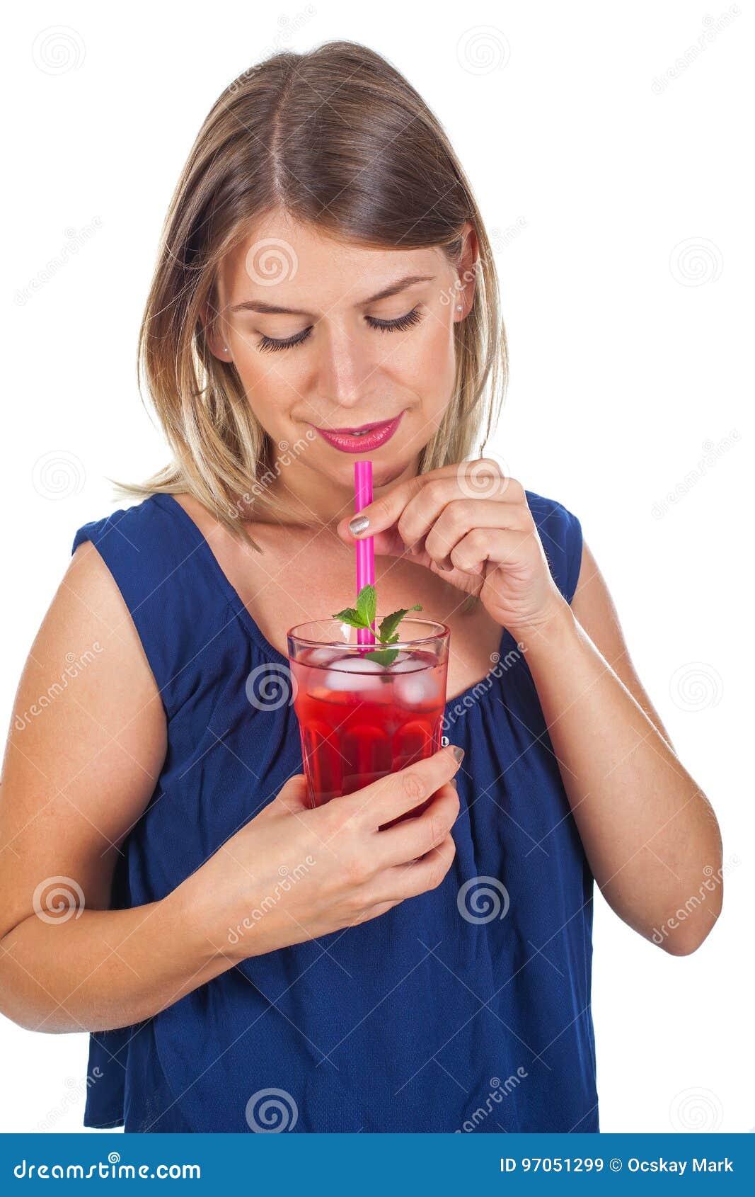 Woman Holding a Raspberry Juice Isolated Stock Image Image of mint