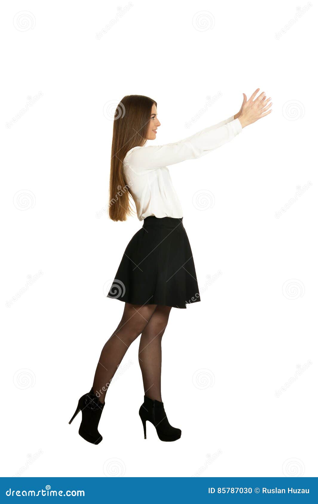 Woman holding something stock photo. Image of casual 85787030