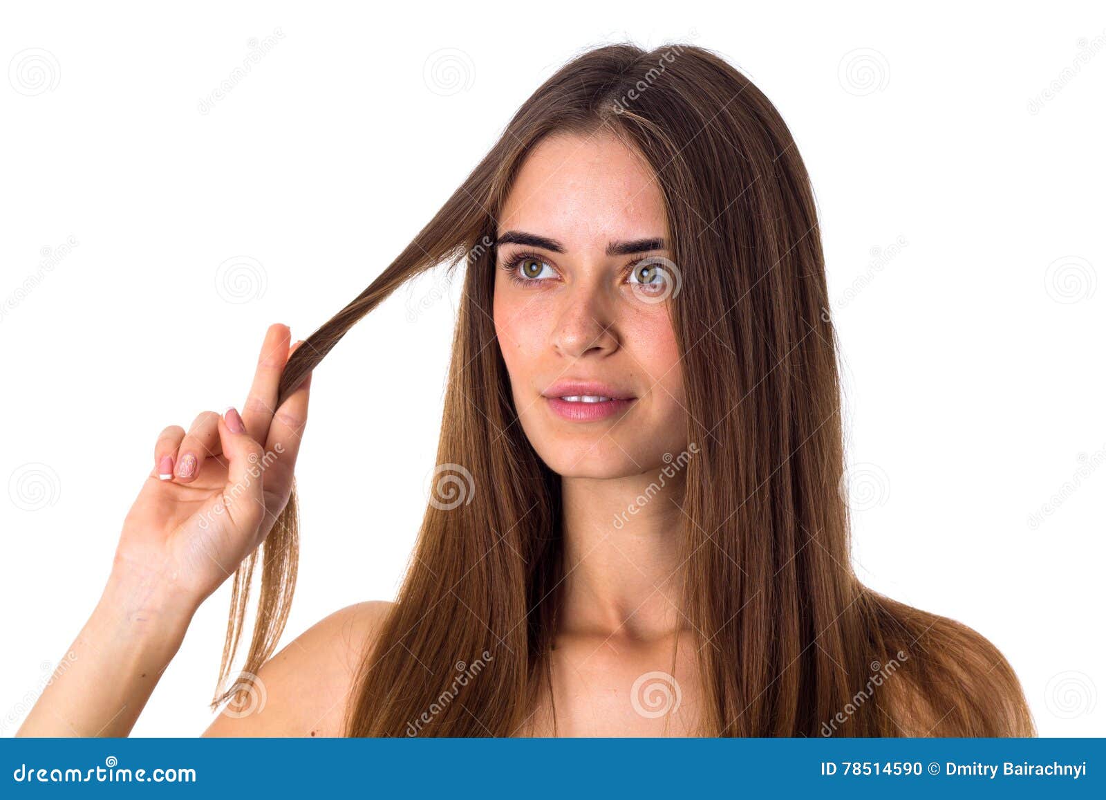 Woman Holding a Strand of Hair Stock Photo - Image of posing, white:  78514590