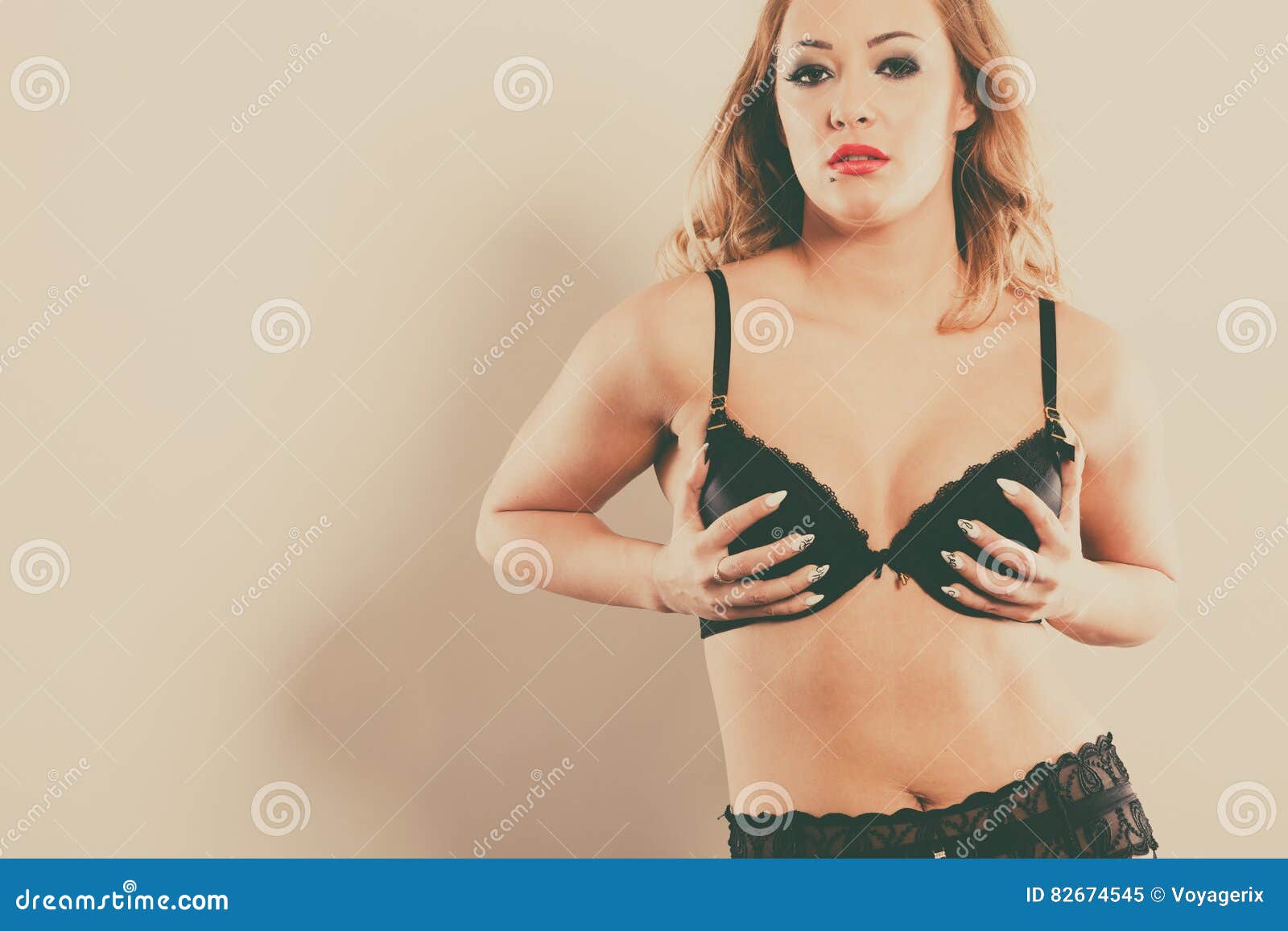 Woman Holding Touching Her Breast. Stock Image - Image of