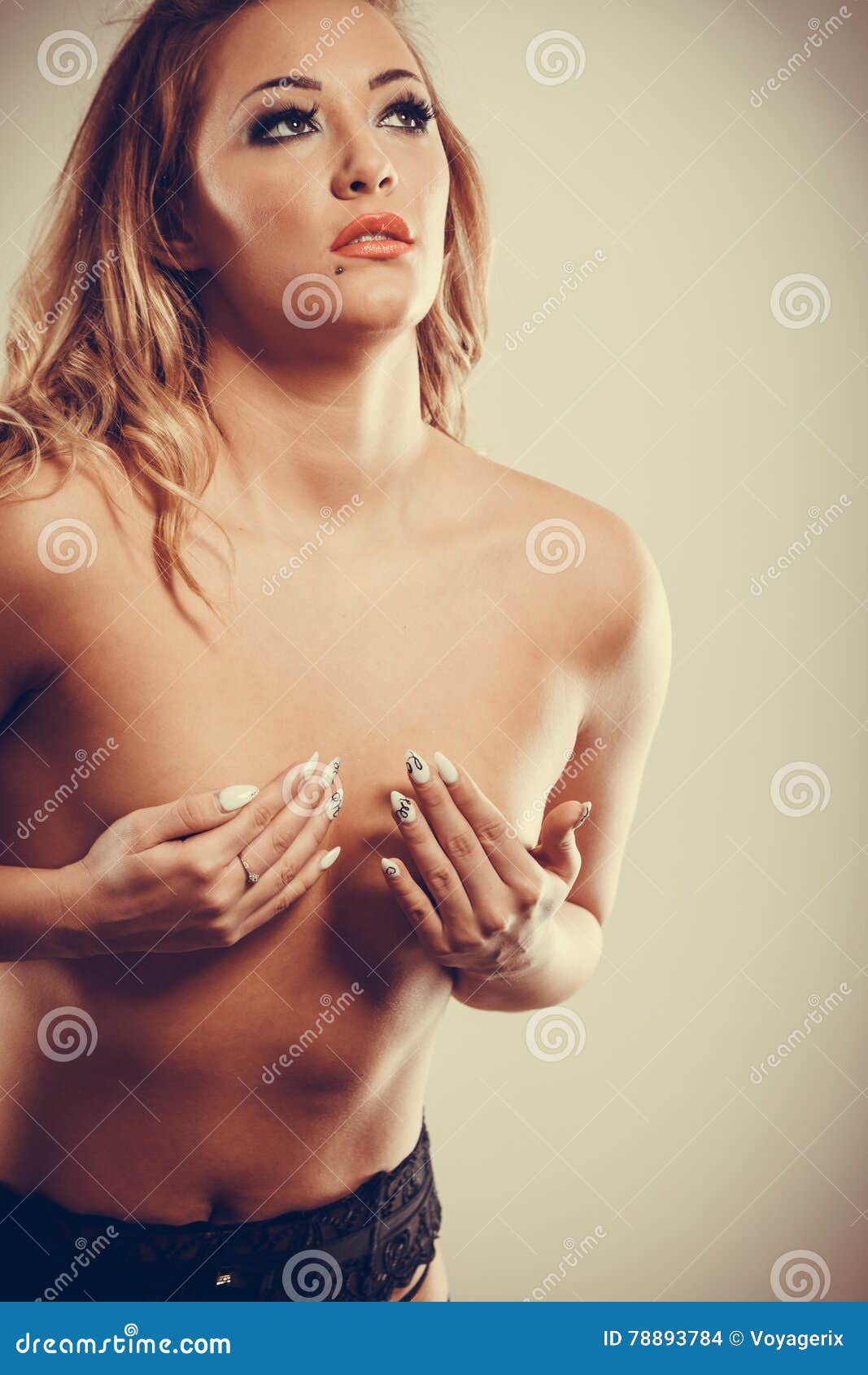 Woman Holding Touching Her Breast