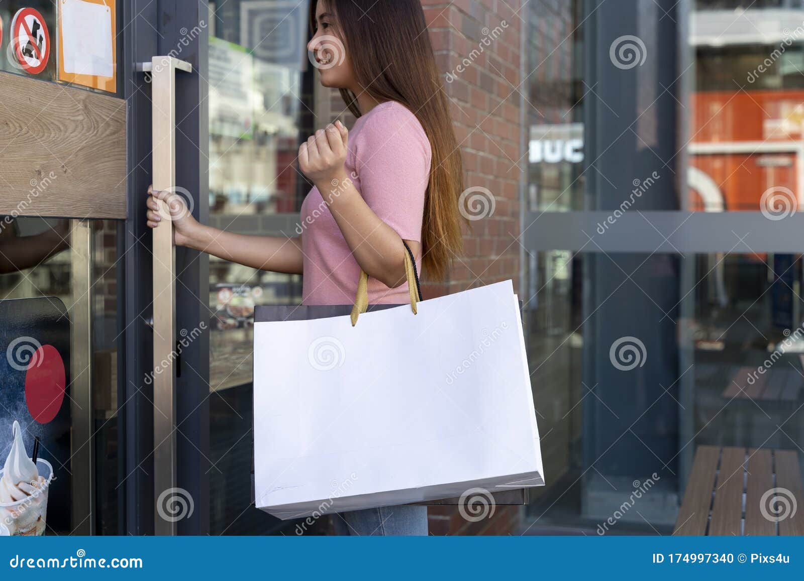 Woman Holding Two Paper Shopping Bag Mock Up To Place Logo Stock Photo ...