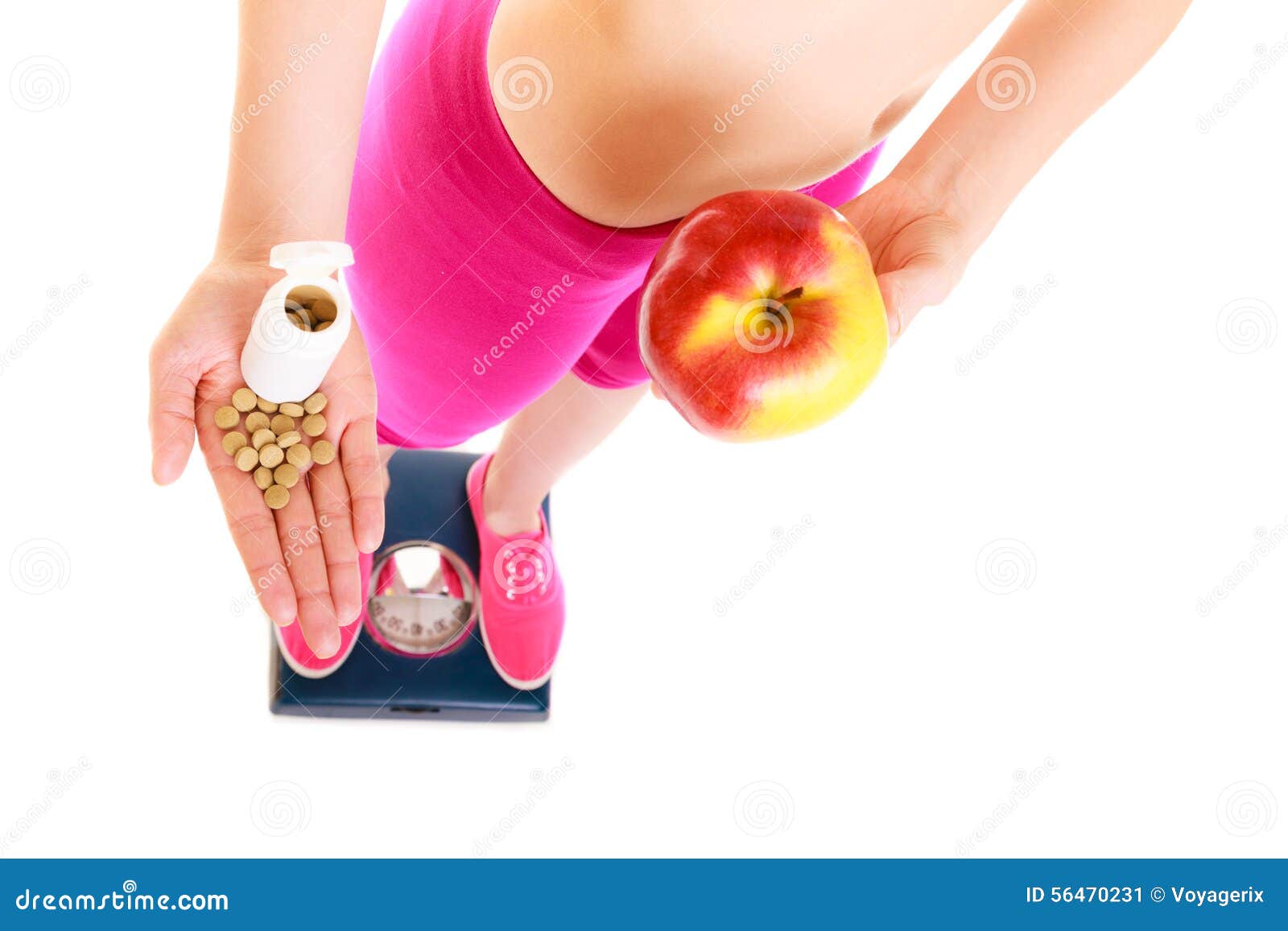 https://thumbs.dreamstime.com/z/woman-holding-vitamins-apple-health-care-young-girl-standing-weighing-scale-pills-choice-synthetic-natural-healthy-56470231.jpg