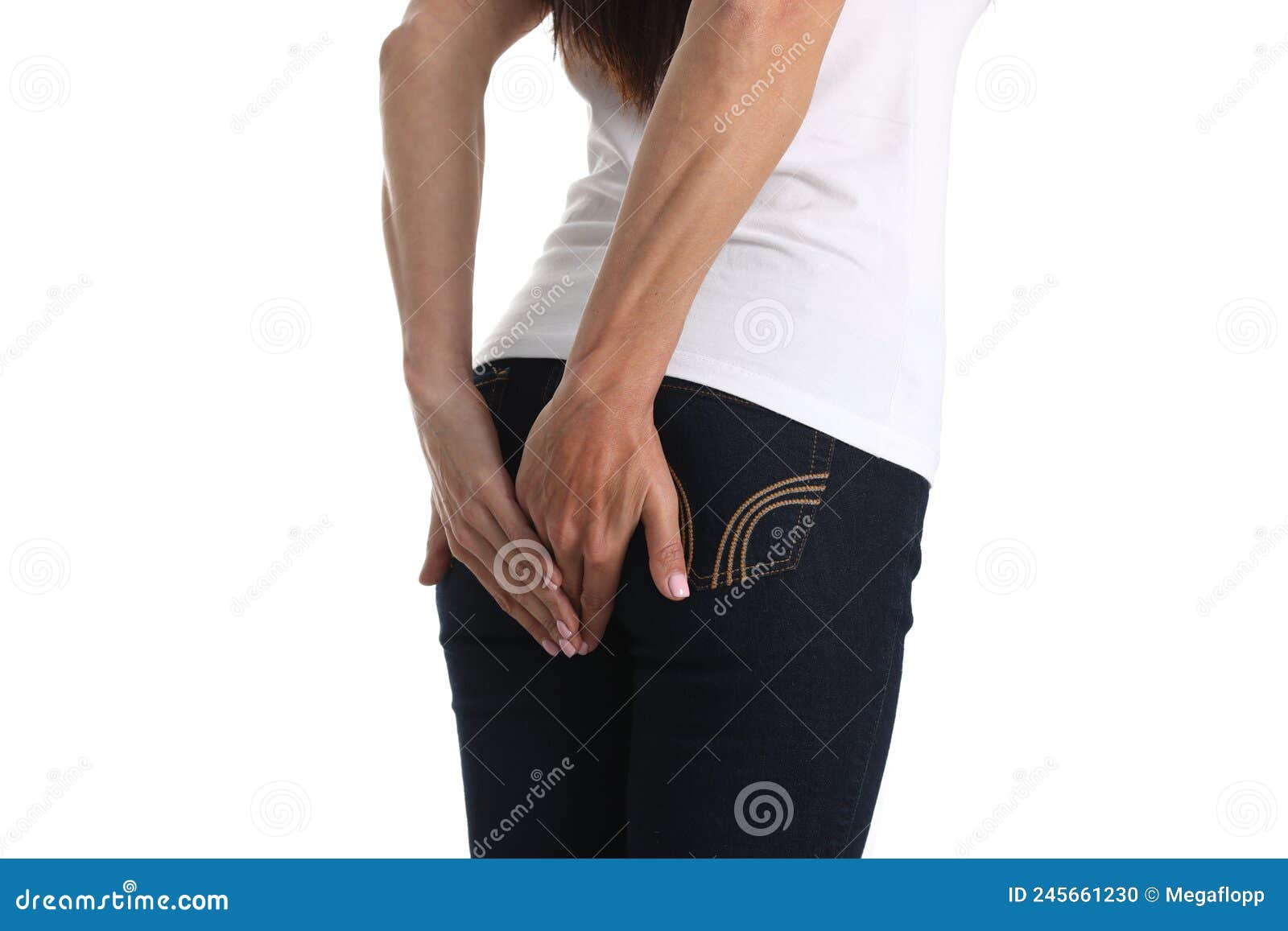 Woman Holds Hands On Anus With Stomach Problems Stock Photo Image Of Female Bladder