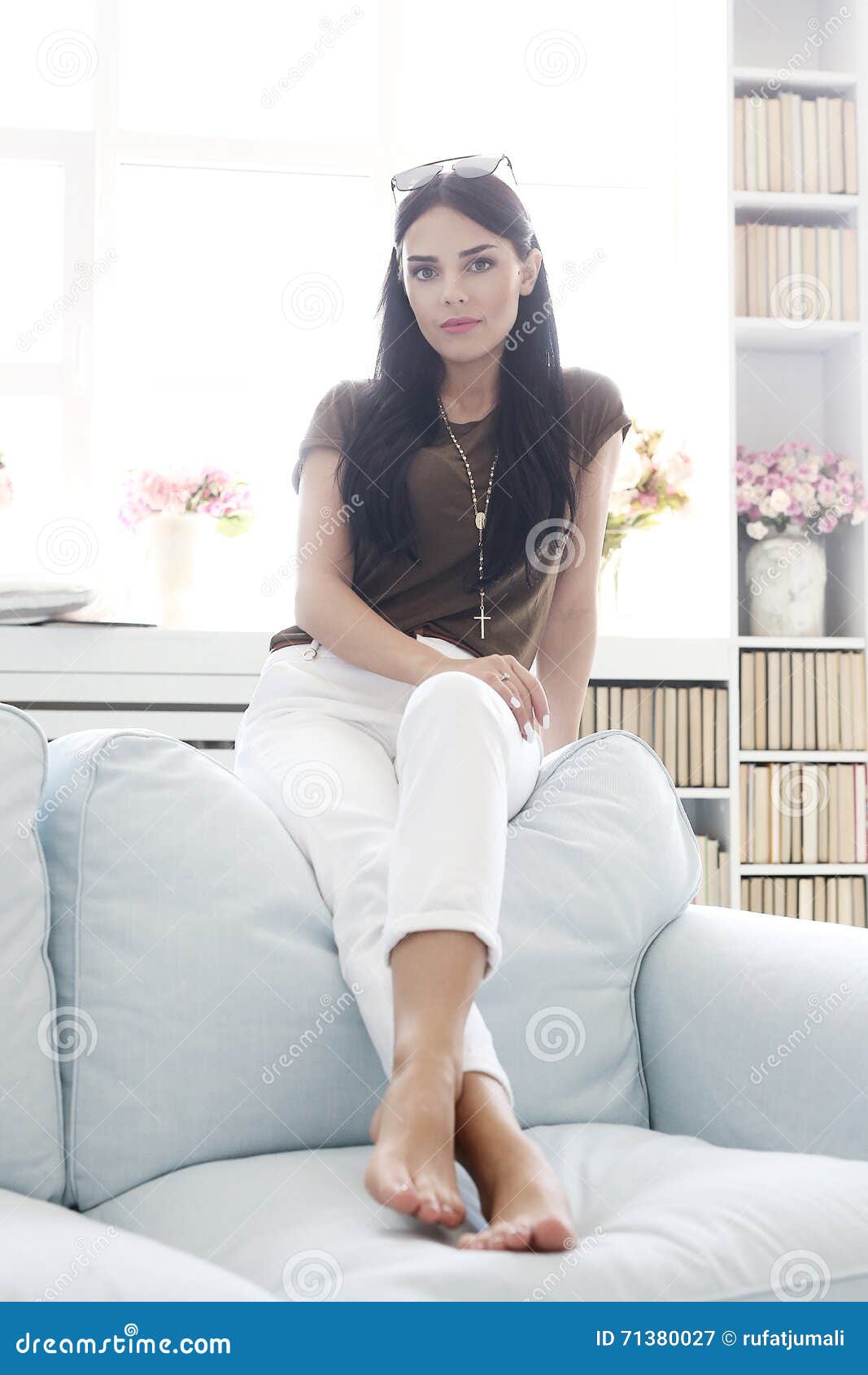 Woman at home stock image. Image of hair, hairstyle, books - 71380027