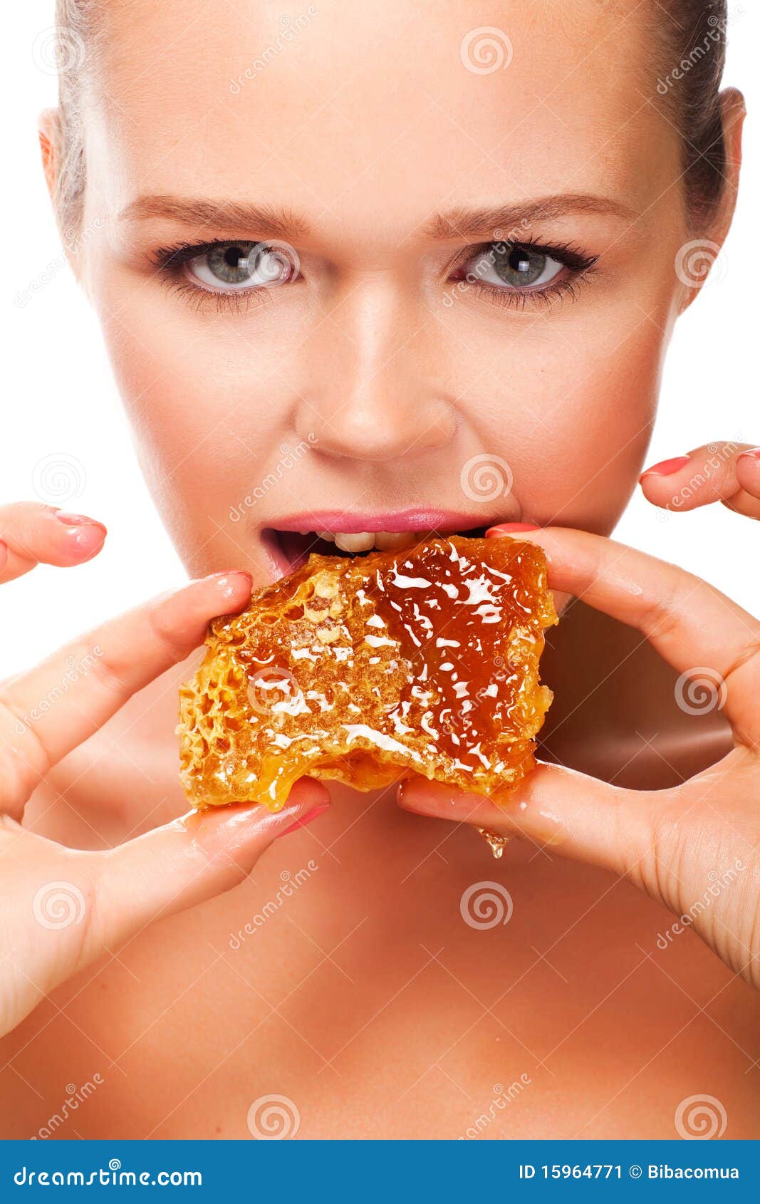 Woman with honey stock image. Image of cute, meal, face 15964771