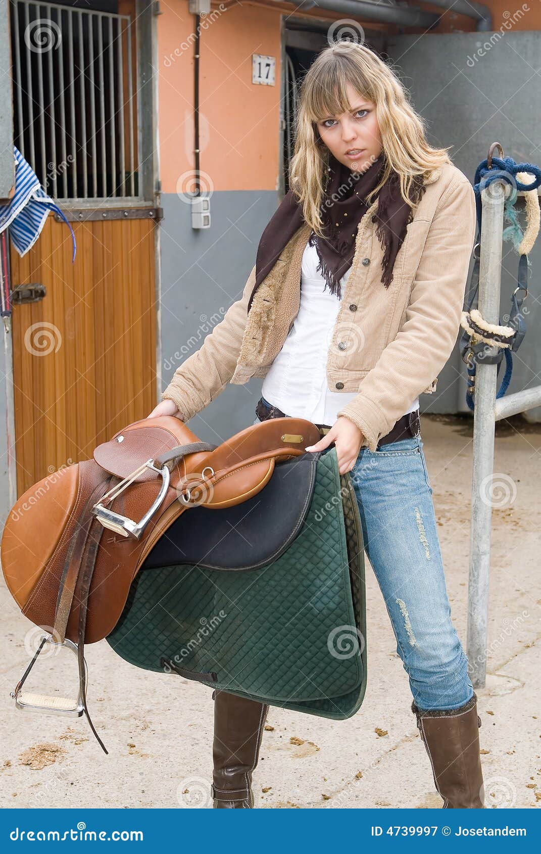 Woman with horse and jeans stock image. Image of girl 4739997