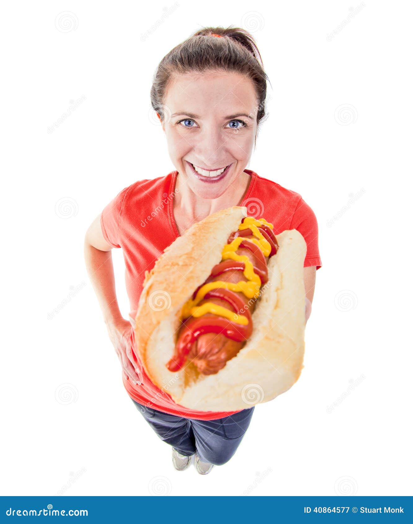 Woman with hotdog stock image. Image of portrait, adult - 40864577