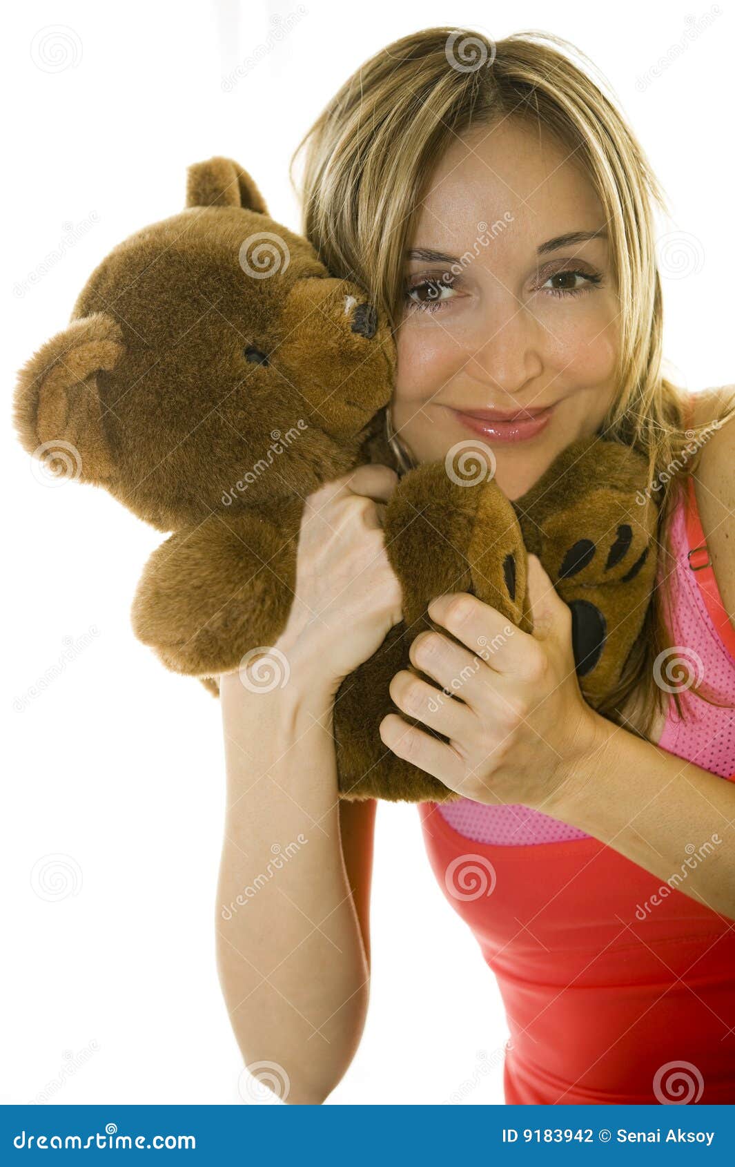 Woman Hugging A Teddy Bear, Isolated Stock Photo - Image of attractive