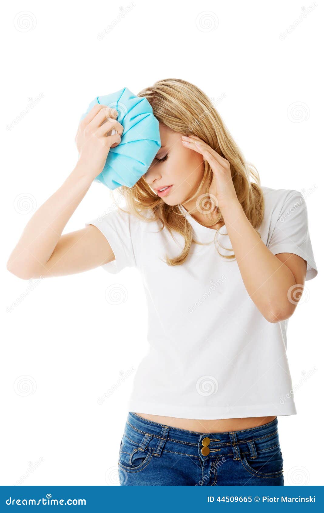 Woman with Ice Bag, Having Headache. Stock Image Image of caucasian
