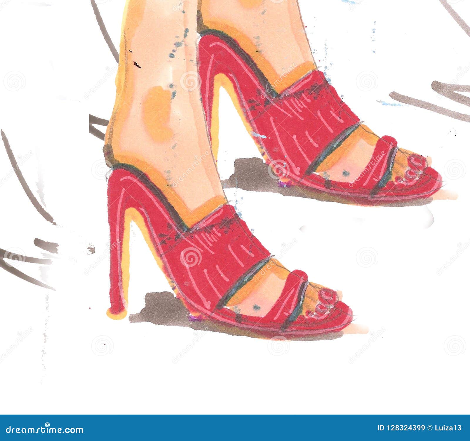 Woman Iin Red High Heel Shoes, Sketch by Marker,fashion Stock ...