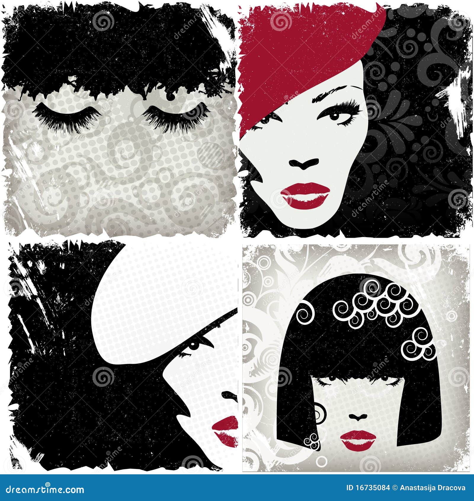 Woman Image In Retro Style, Vintage Card Set Stock Vector - Image: 16735084