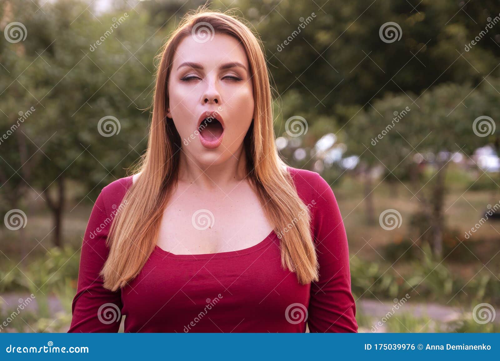 Woman Imitate Orgasmic Face She Wear Casual But Outfit And Standing In