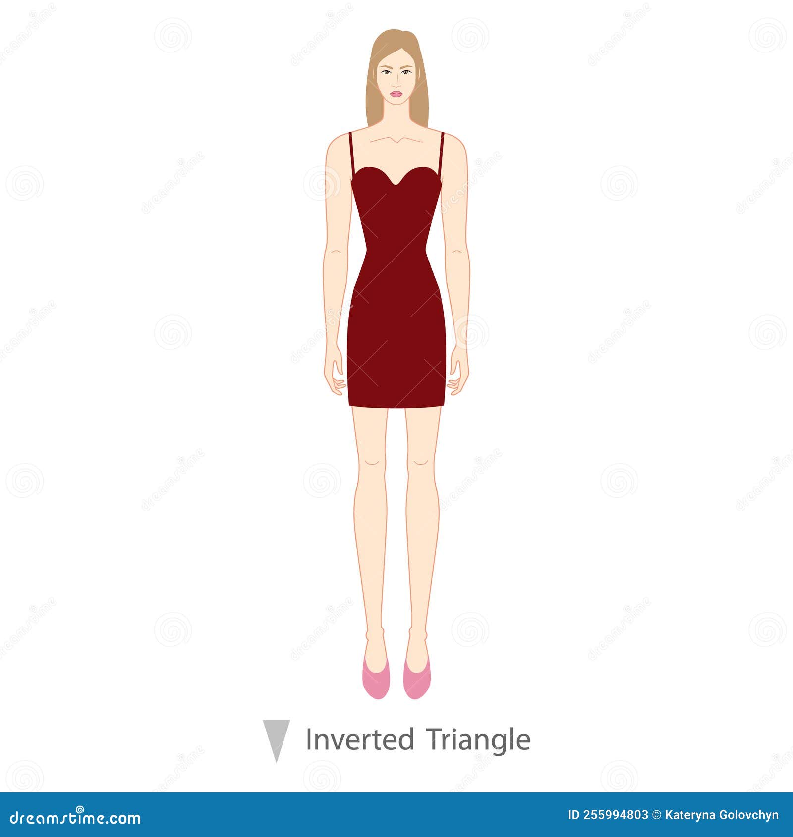 Woman Inverted Triangle Body Shape Character in Dress. Female