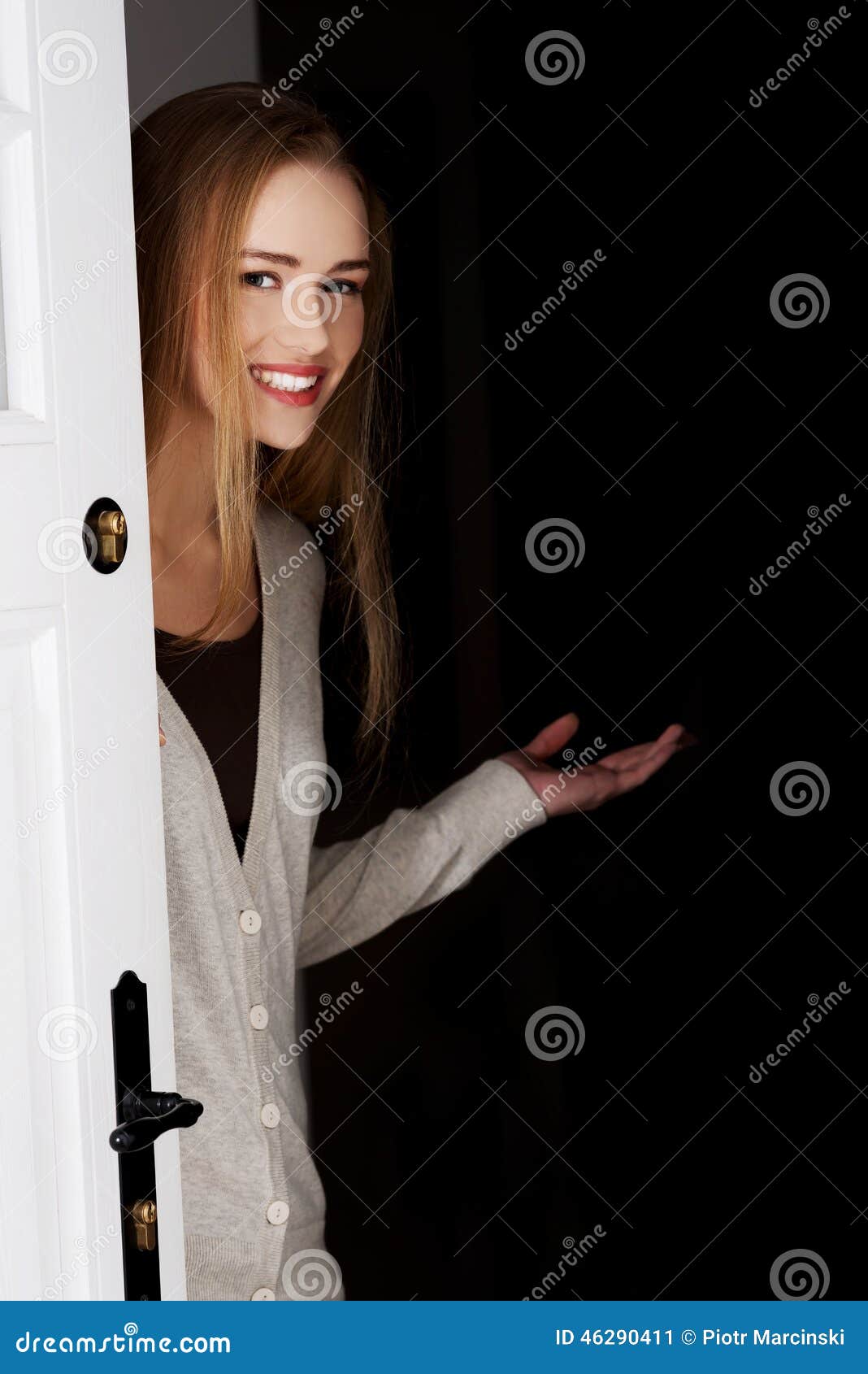 Woman Inviting Us To Her House Stock Image Image Of Natural