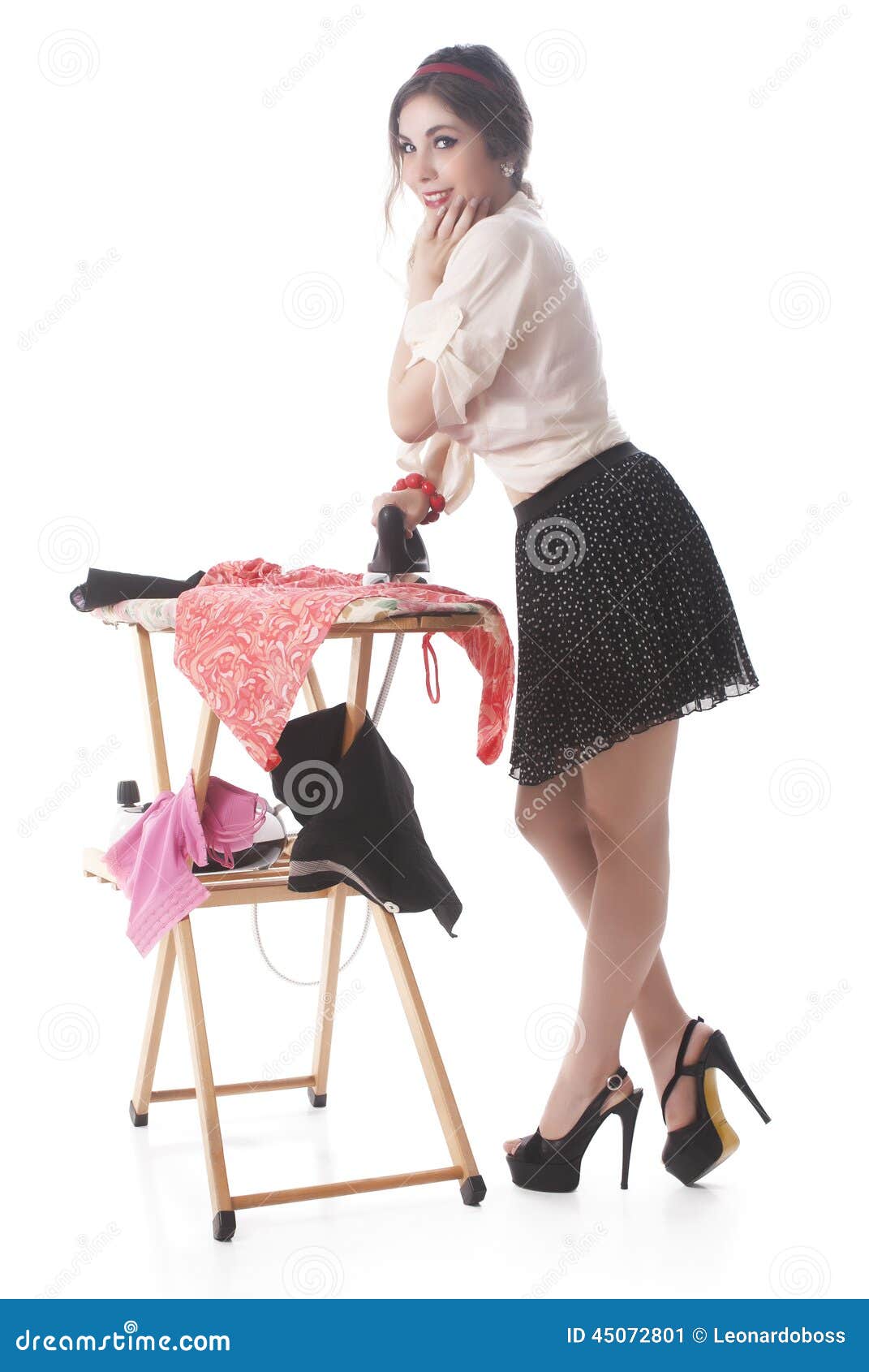 Woman Ironing Clothes on Ironing Board Stock Image Image of housework