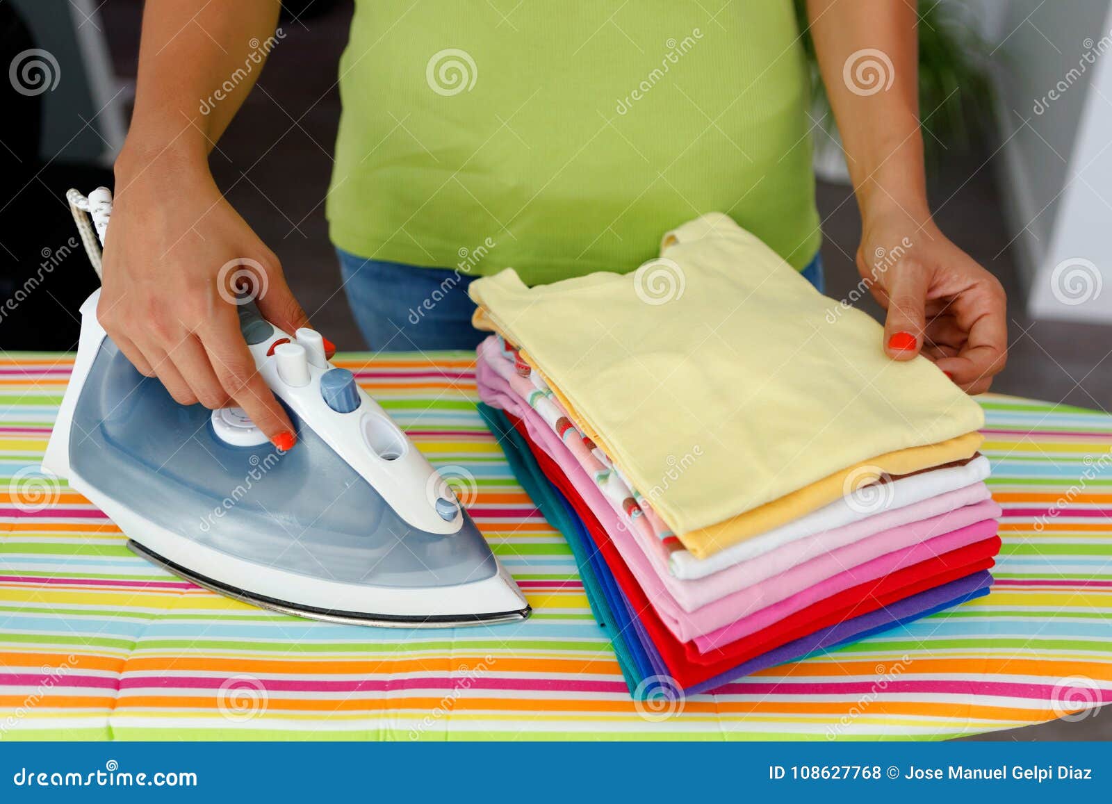 Woman Ironing Colorful Shirts Stock Photo Image of cloth, clothing