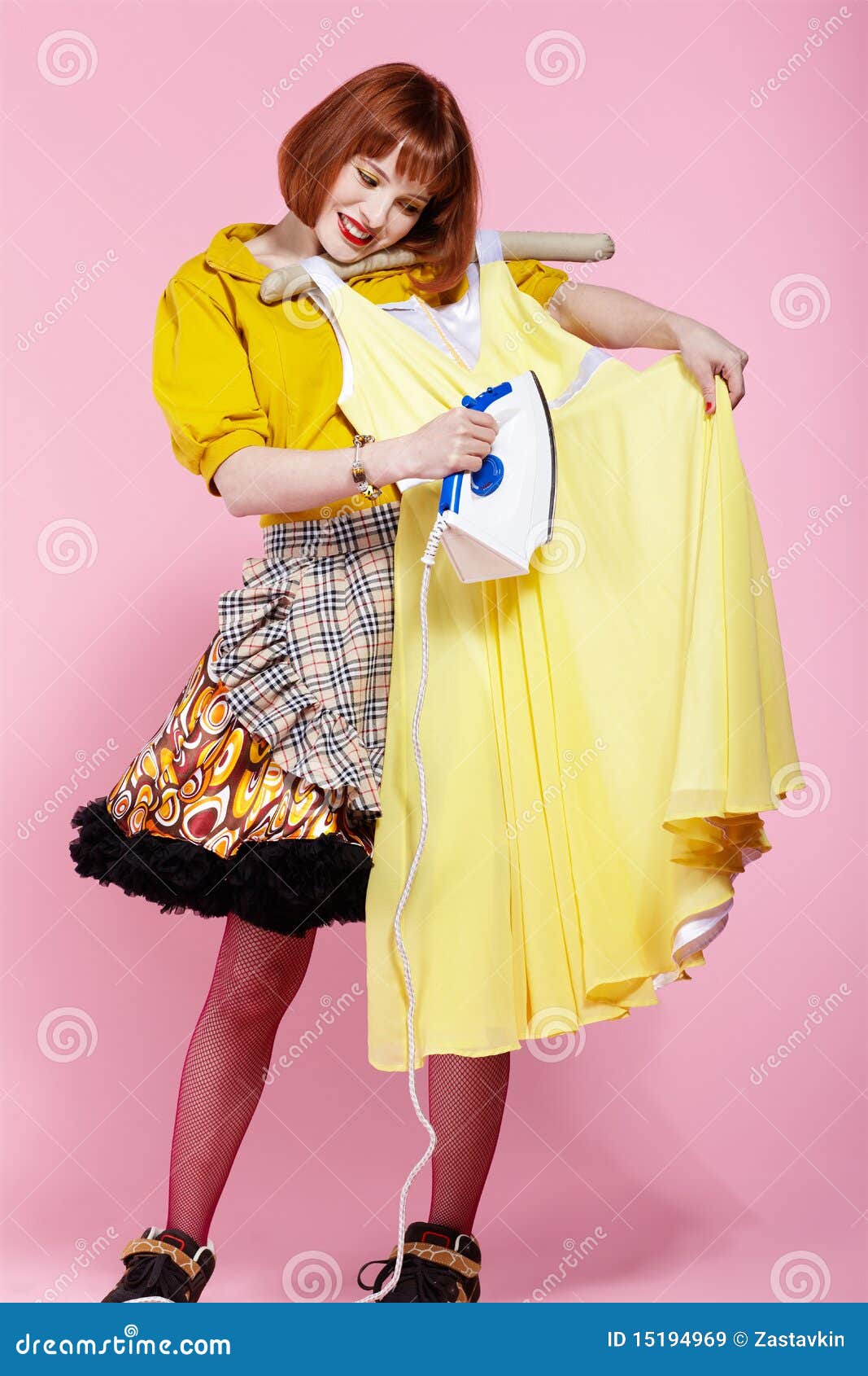 Woman ironing her dress stock image. Image of smiling 15194969