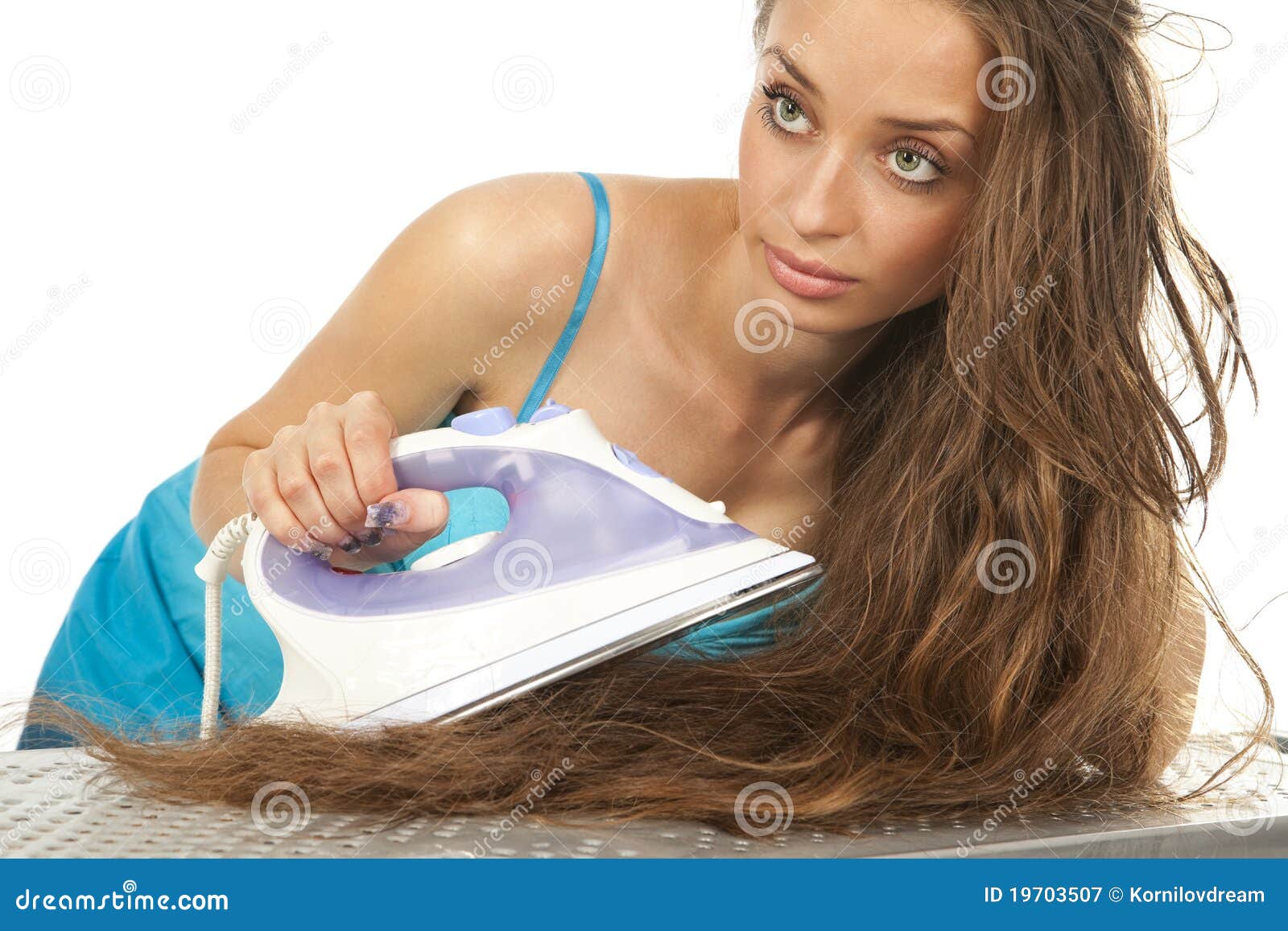 Woman ironing her hair stock image. Image of pinup, emotions 19703507
