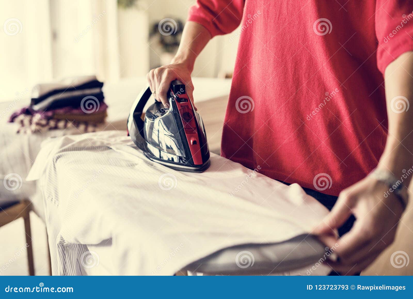 Woman Ironing Shirt at Home Stock Image Image of routine