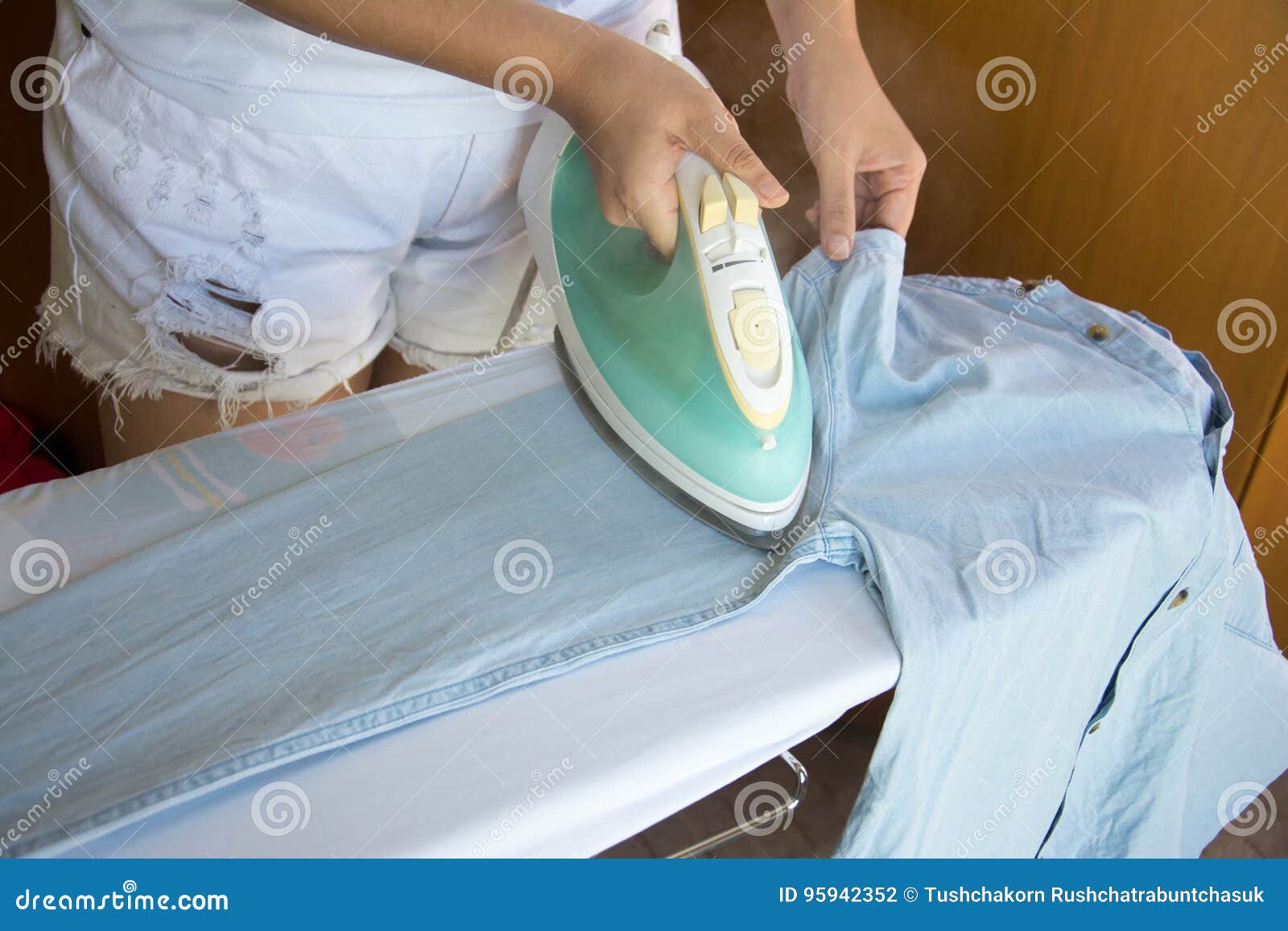 Woman Ironing Shirt on Ironing Board Stock Photo Image of male, press
