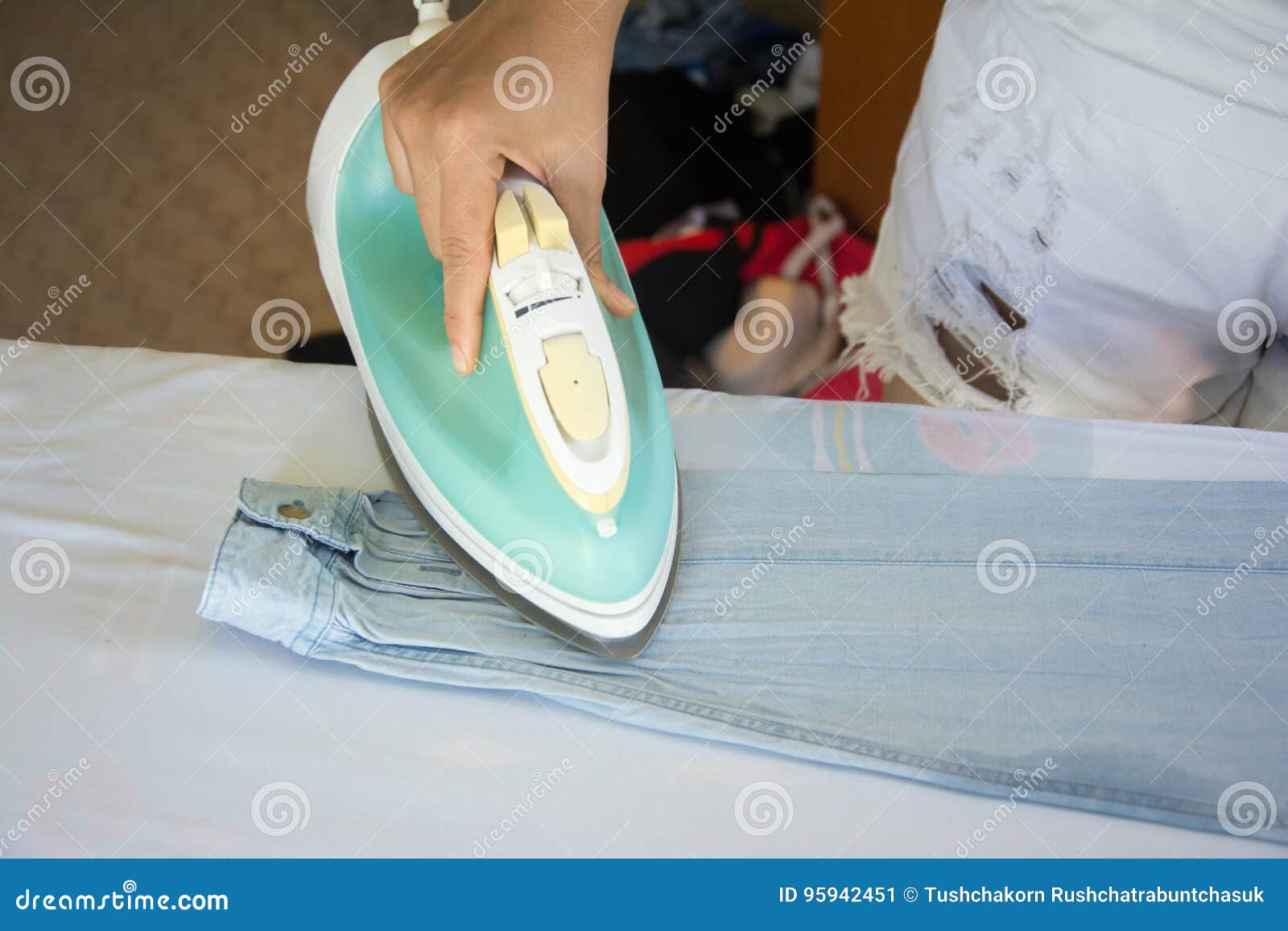 Woman Ironing Shirt on Ironing Board Stock Image Image of help