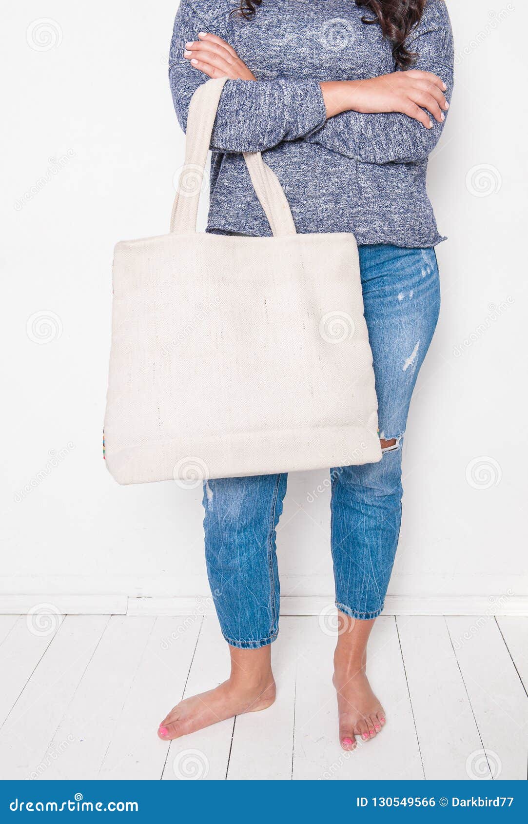 Download Woman In Jeans Holding Blank Bag. Mockup For Design Stock ...