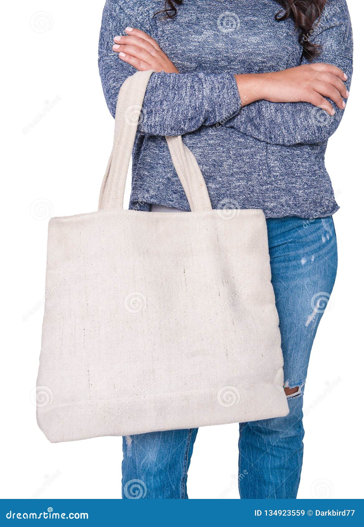 Download Woman In Jeans Holding Blank Bag Isolated. Mockup For ...