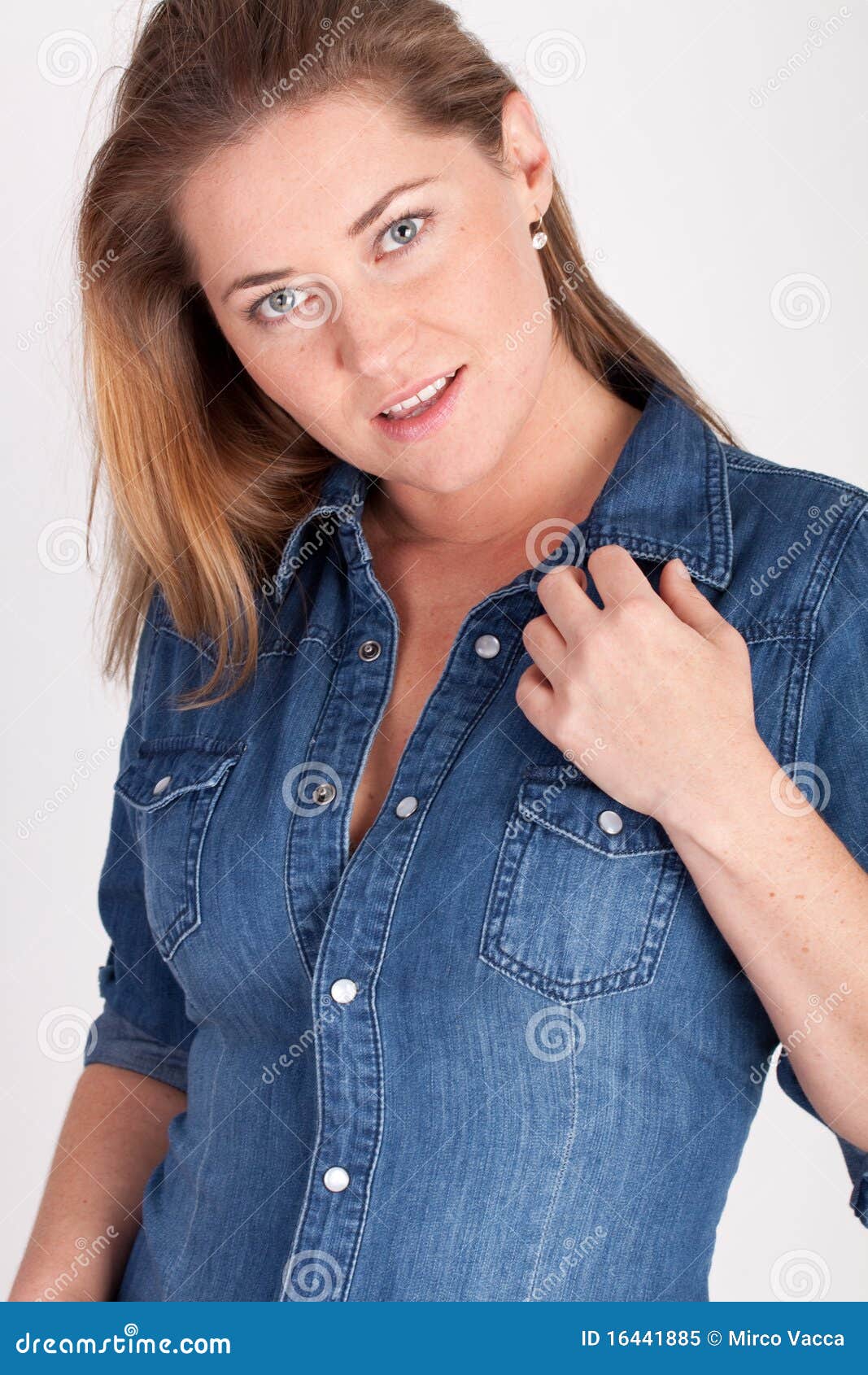 Woman with jeans shirt stock image. Image of adult, model 16441885