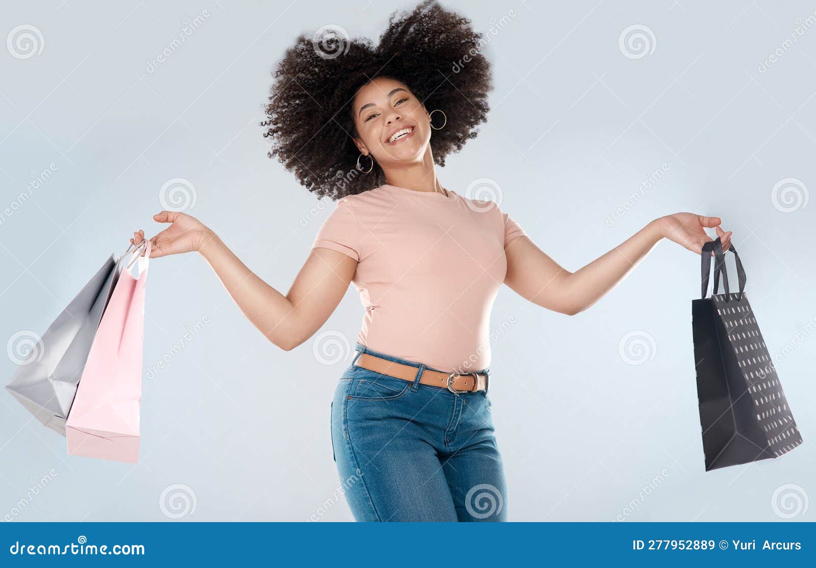 Woman, Jump and Excited with Shopping Bag and Smile in Portrait, Retail ...