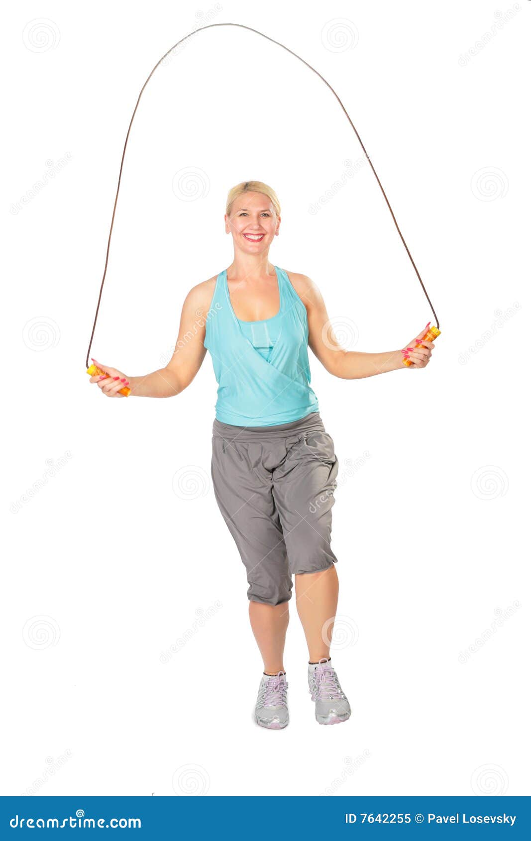 Woman Jumps with Skipping Rope Stock Image - Image of happiness, high