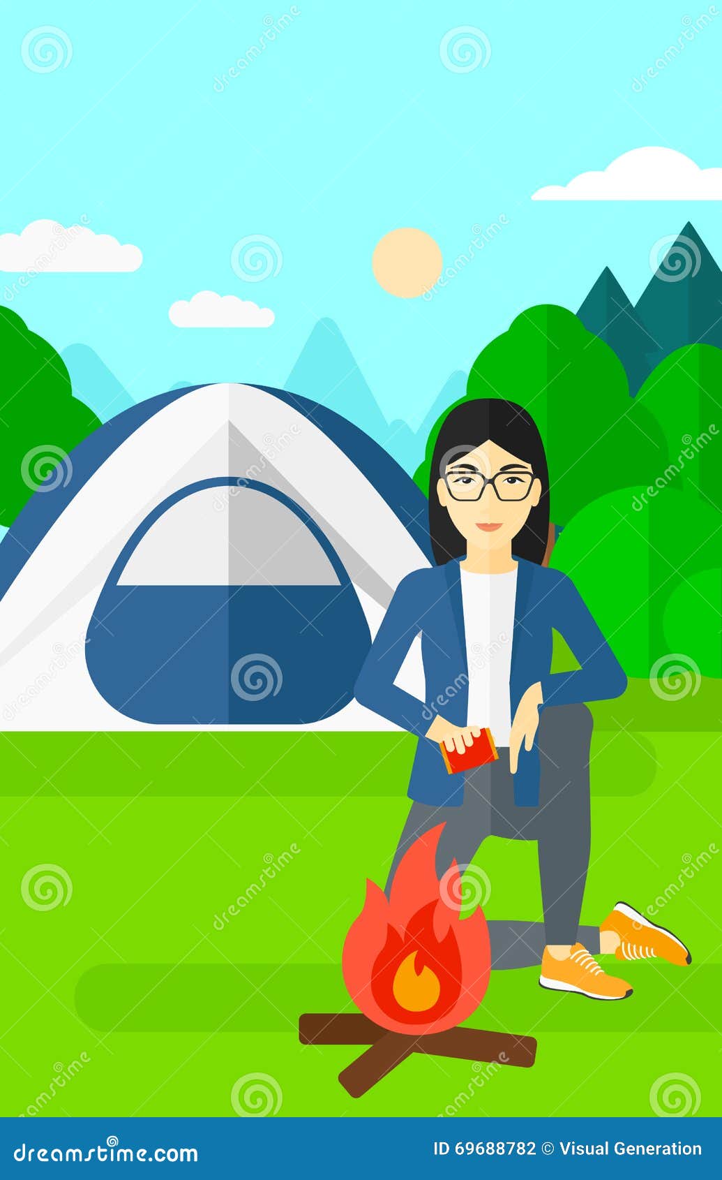 Woman kindling fire. stock vector. Illustration of design - 69688782