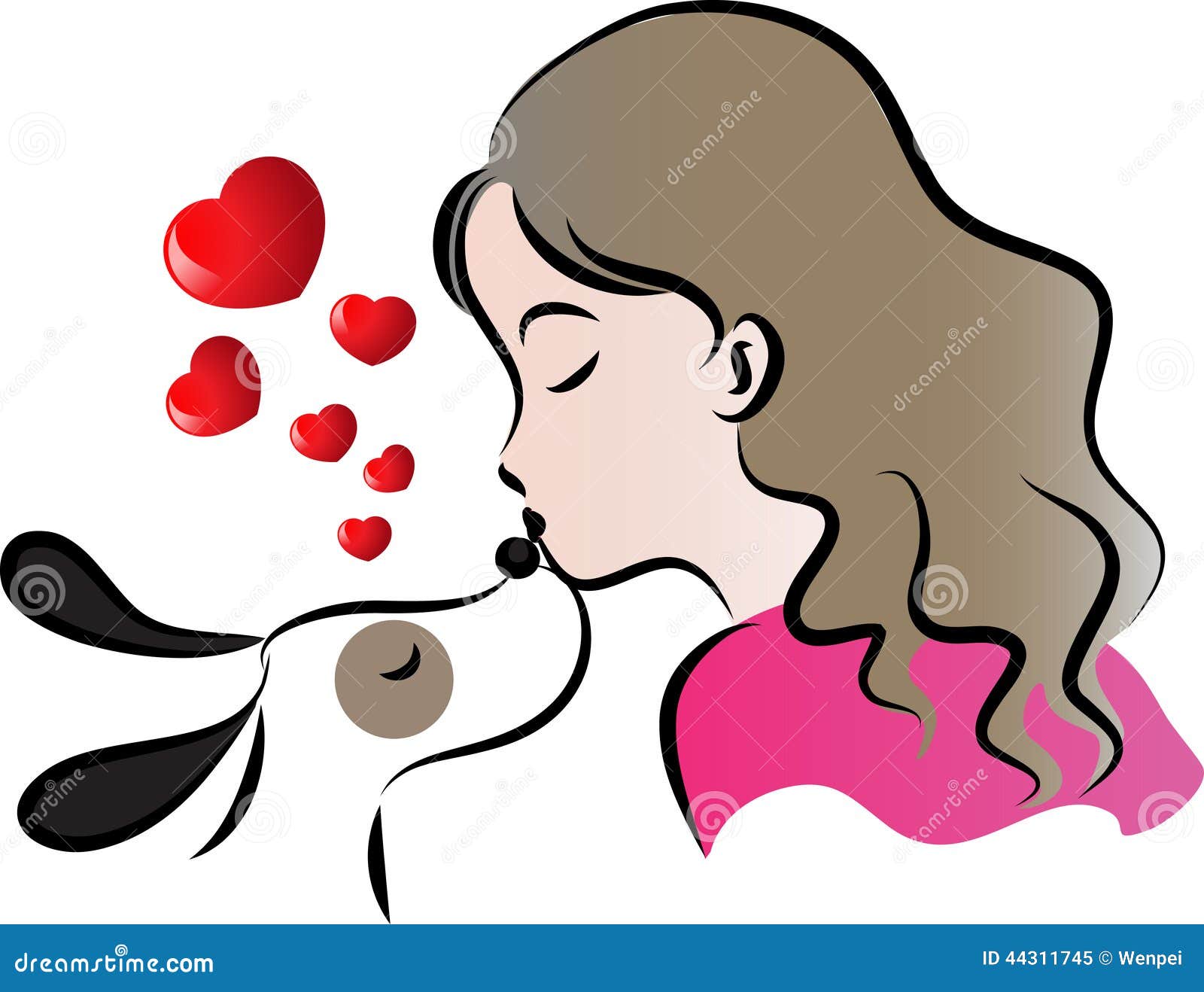 Woman kiss dog stock illustration. Illustration of beautiful 44311745