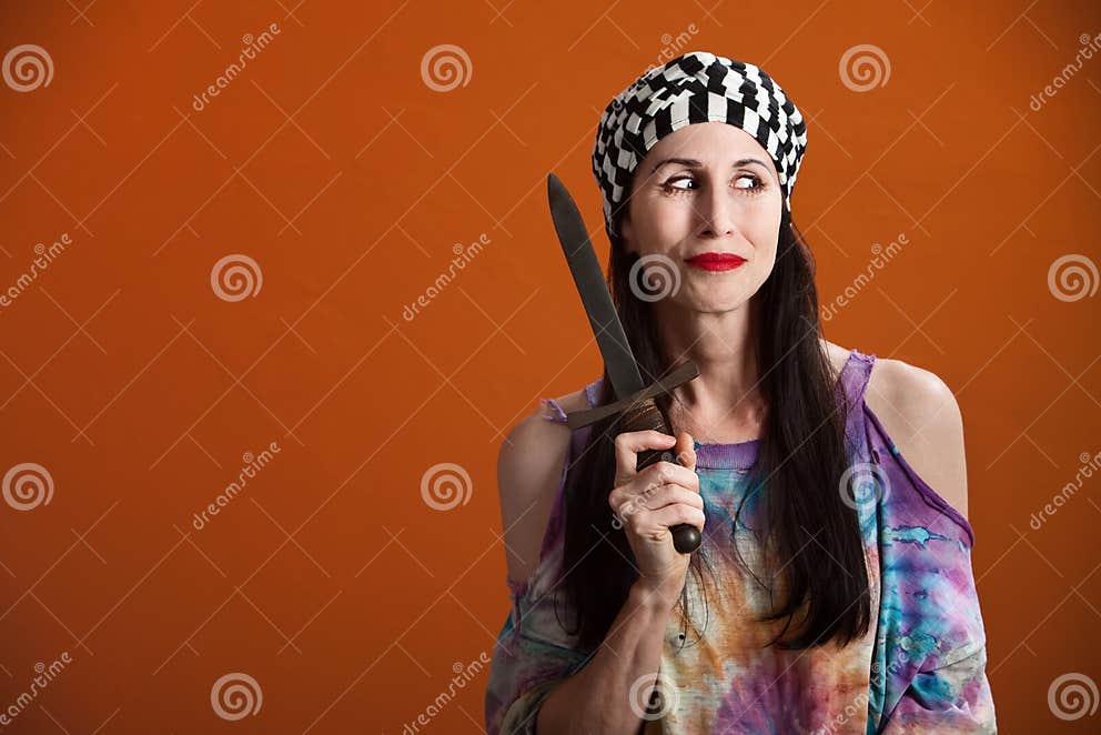 Woman with Knife stock photo. Image of american, looking 18368614
