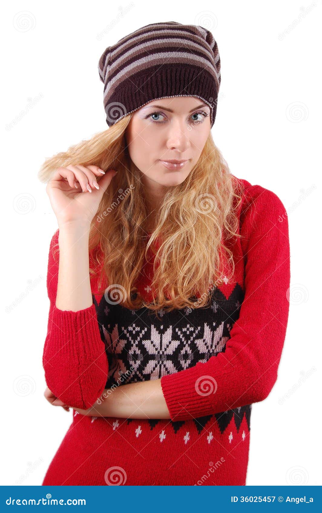 Woman in Knitted Had and Dress Stock Image - Image of long, seasonal ...