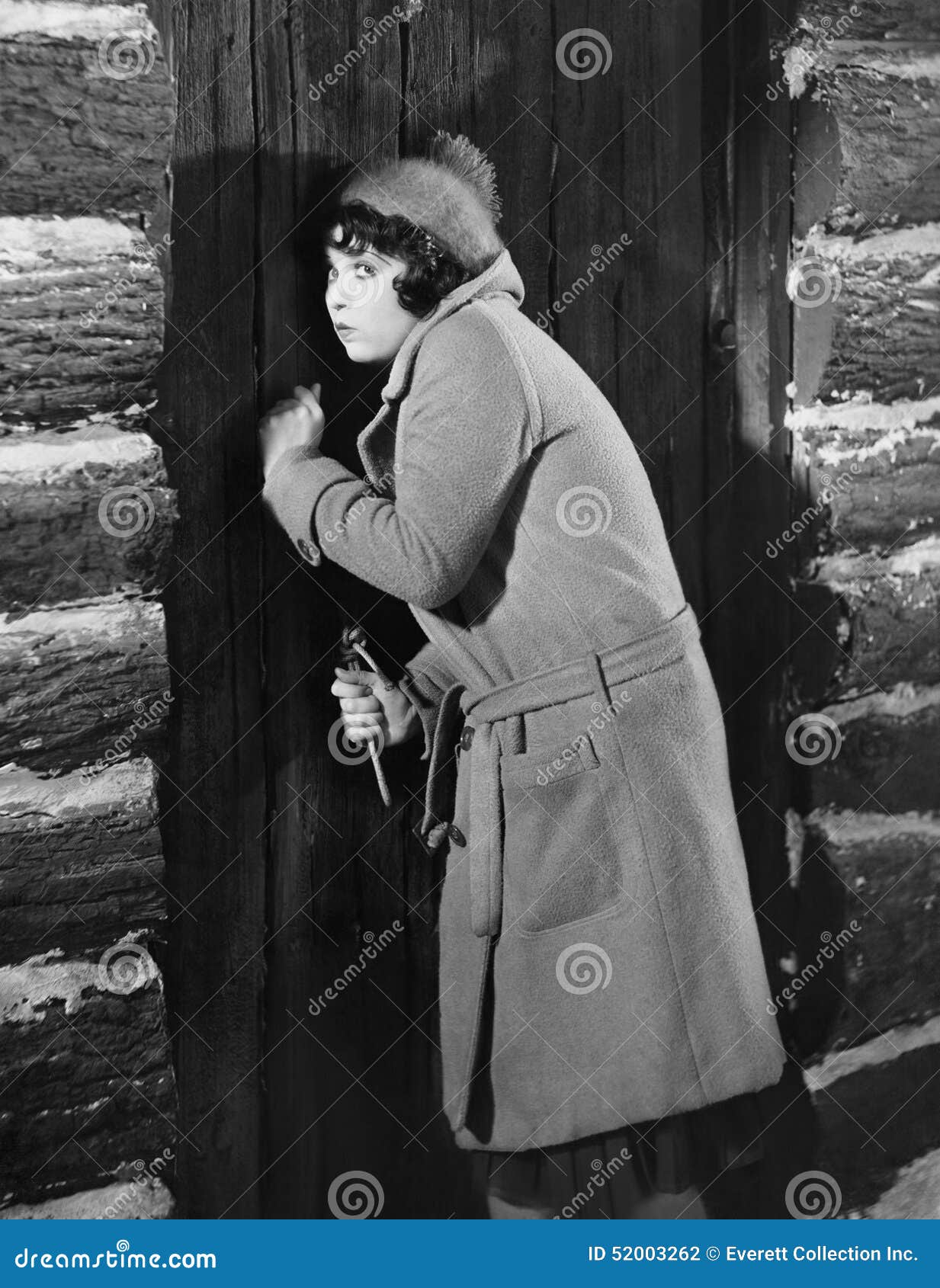 Woman Knocking on Cabin Door Stock Photo Image of adult, attractive