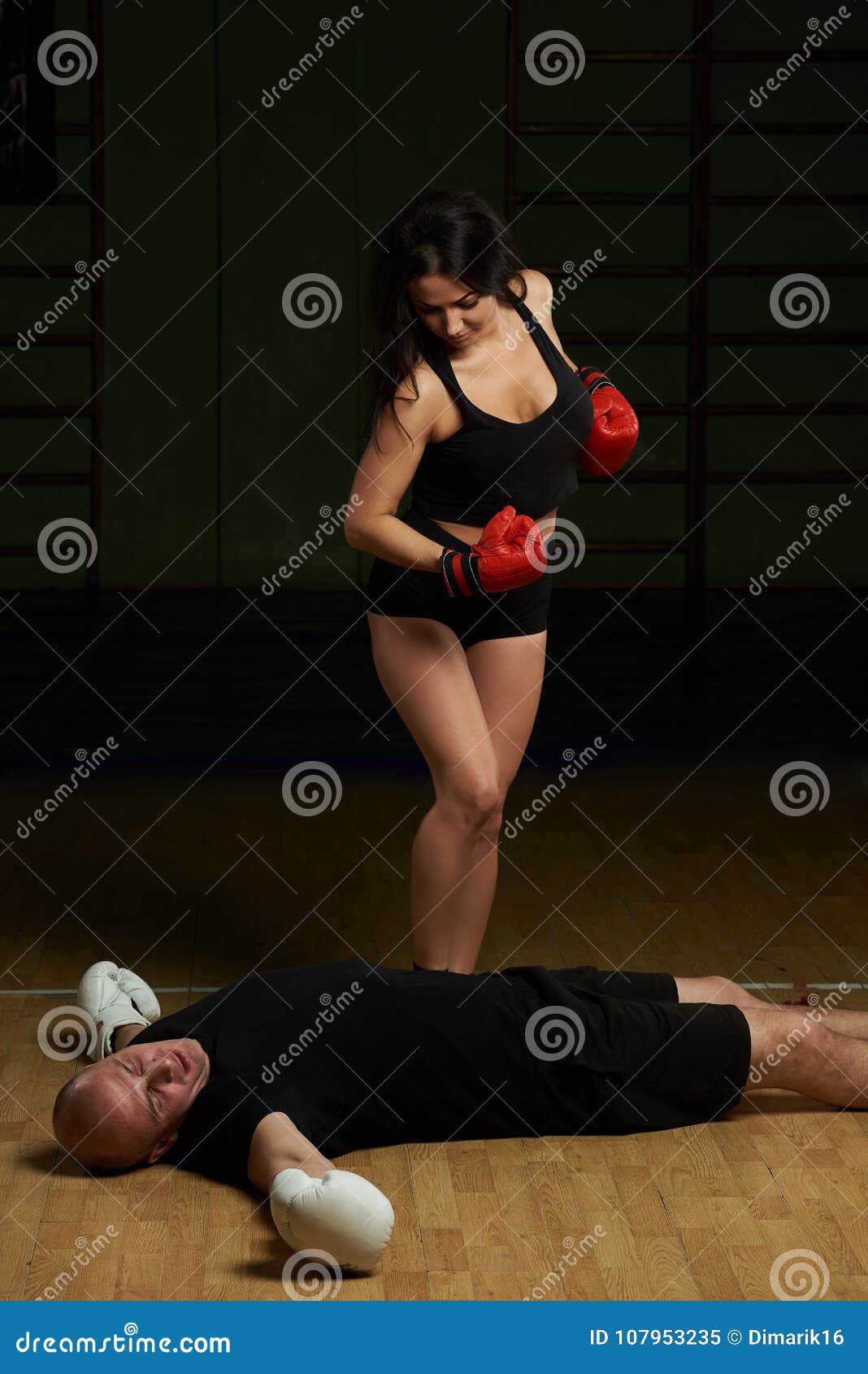 Woman Knockout Man In Boxing Stock Image Image Of Success Smile