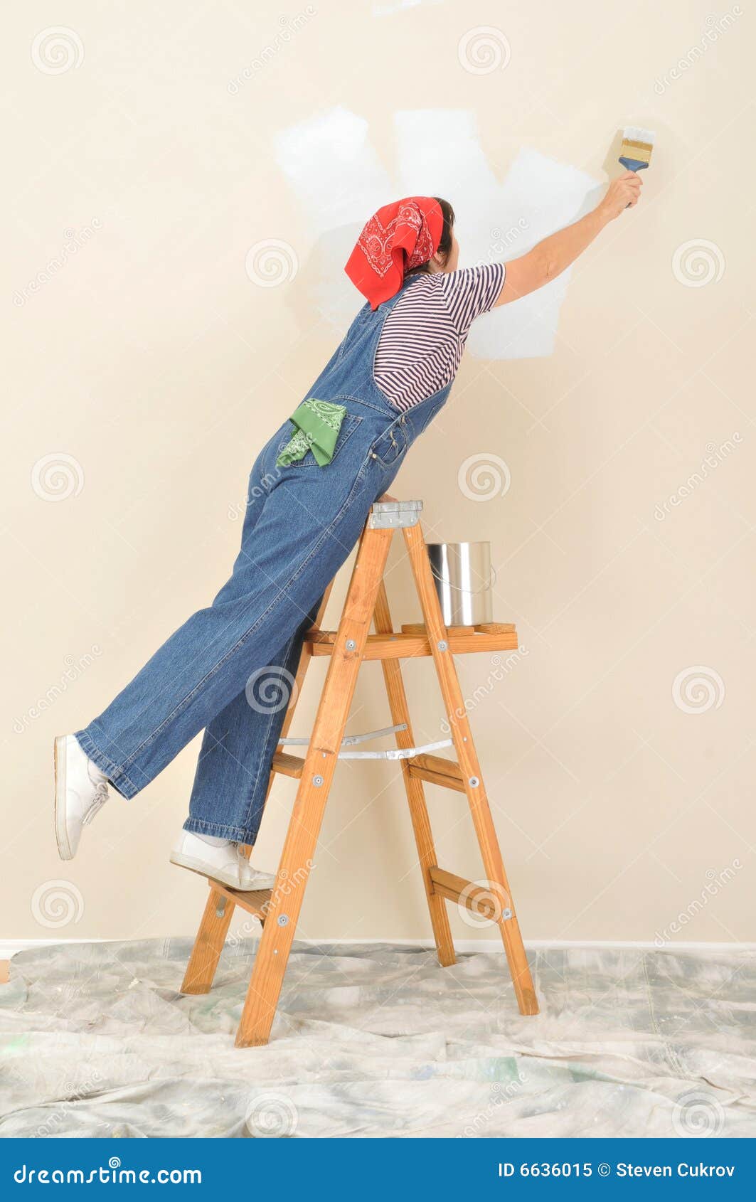 Woman on Ladder Painting stock image. Image of leaning - 6636015