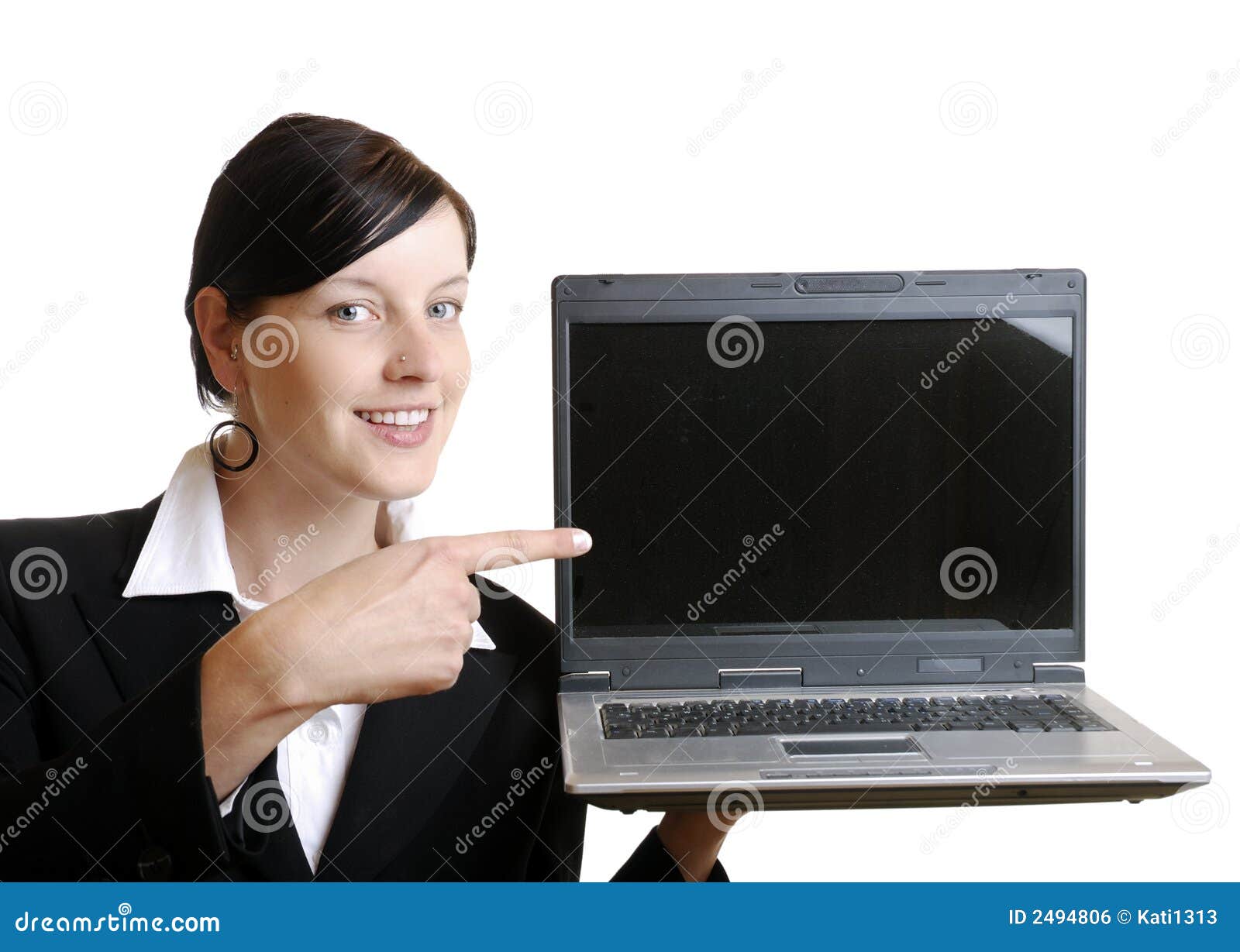 Woman with laptop stock photo. Image of holding, smiling 2494806