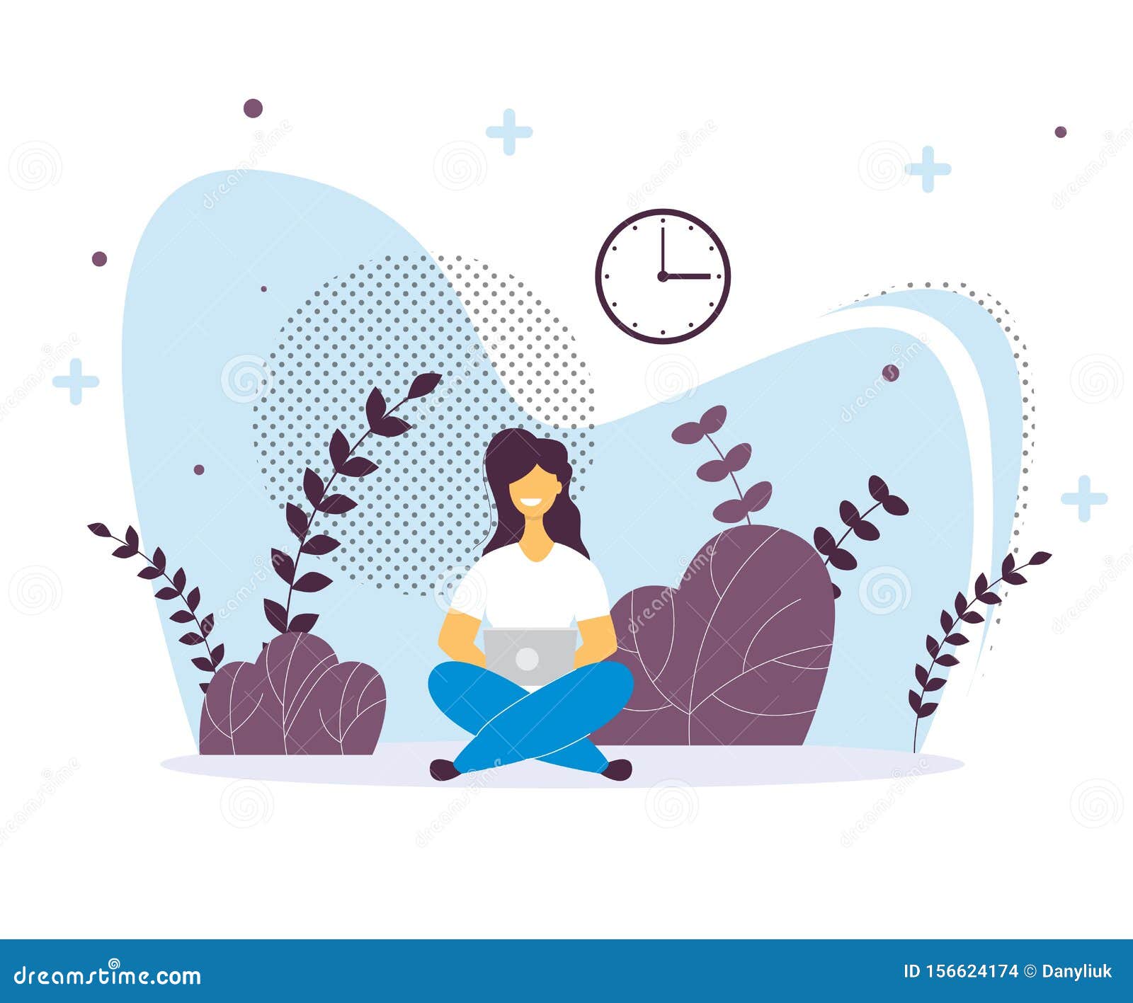 Woman with Laptop Sitting Vector Illustration. Stock Vector ...