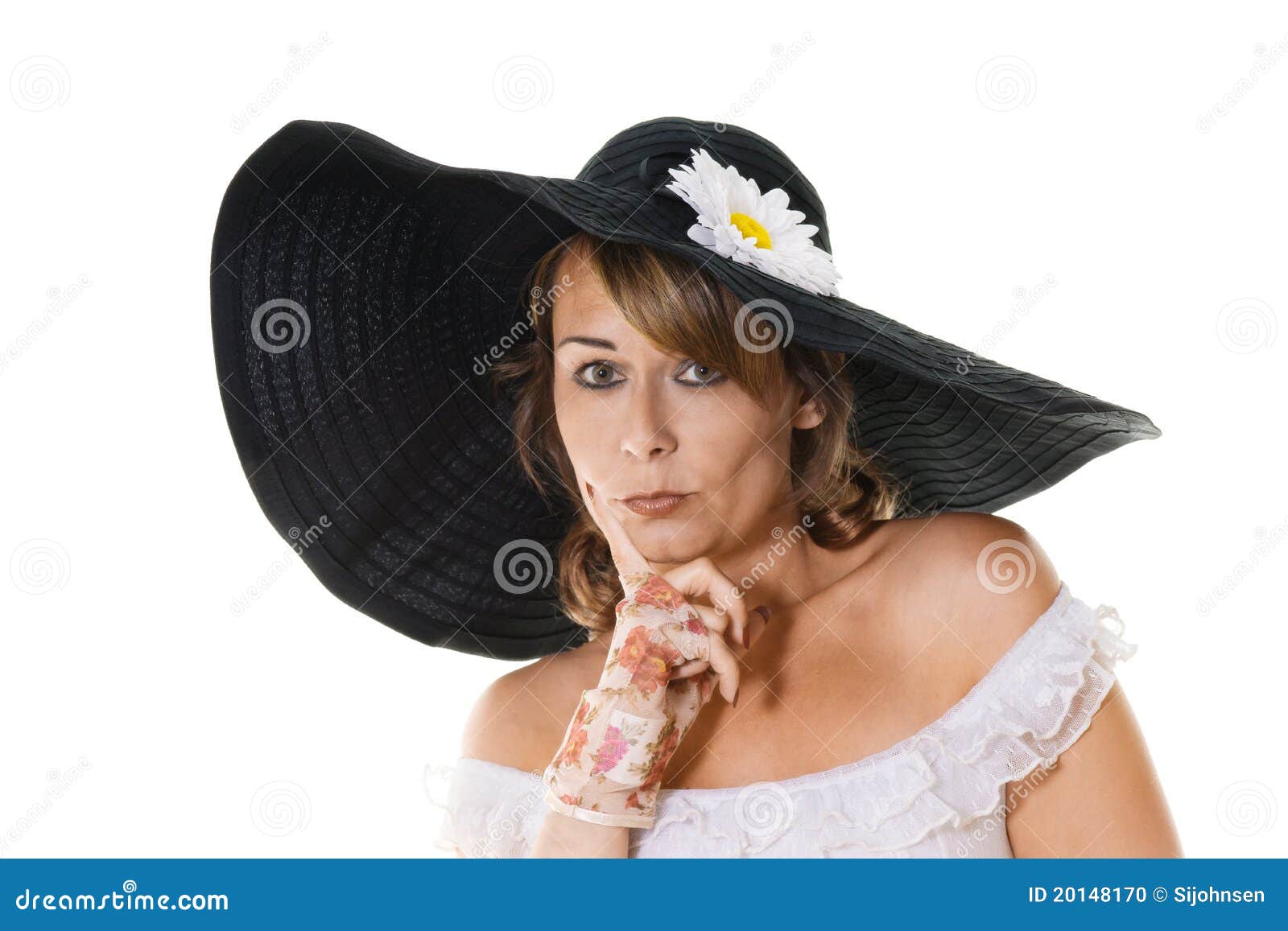 Woman in large black hat stock photo. Image of flirting 20148170