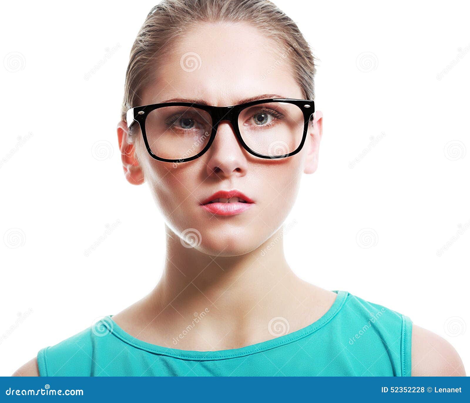 Woman in large glasses stock photo. Image of hair, looking 52352228