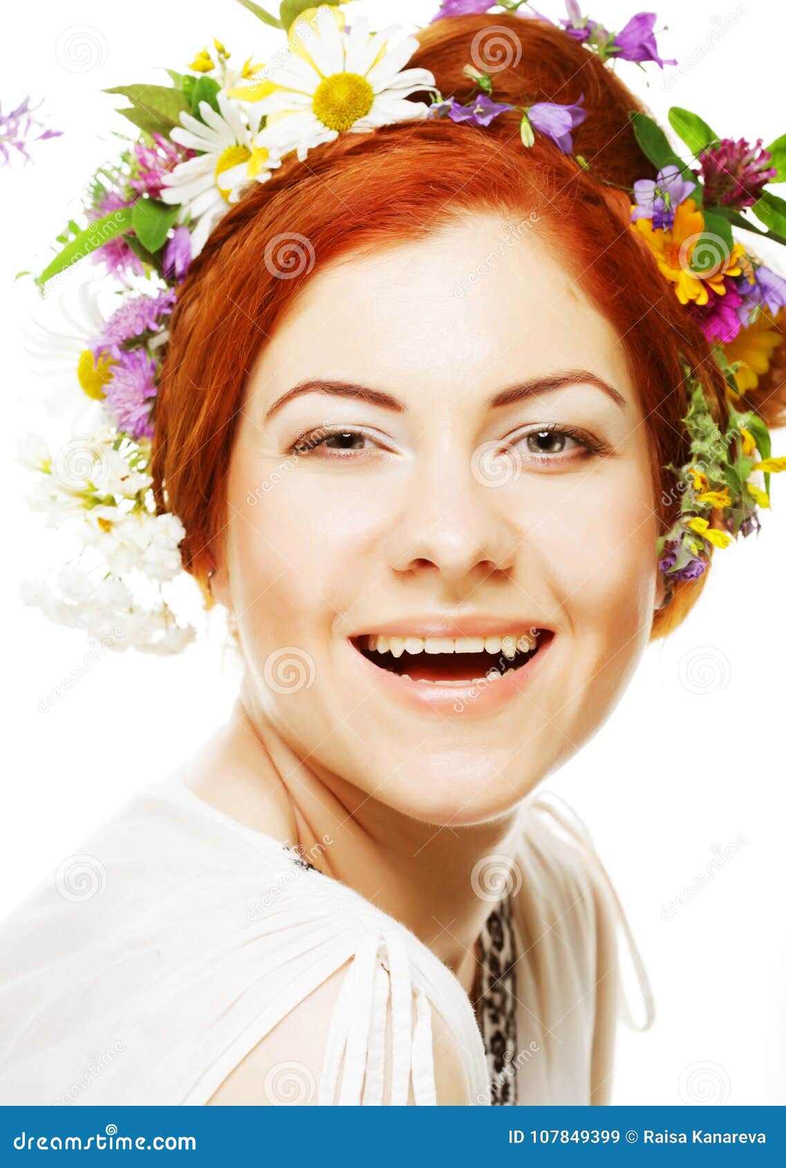 Woman with Large Hairstyle and Flowers in Her Hair. Stock Image - Image ...