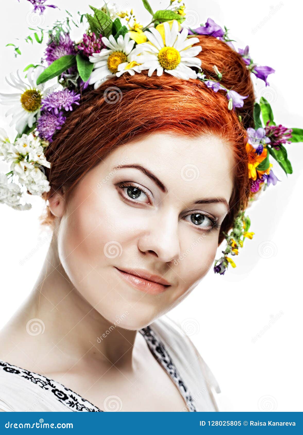 Woman with Large Hairstyle and Flowers in Her Hair. Stock Image - Image ...