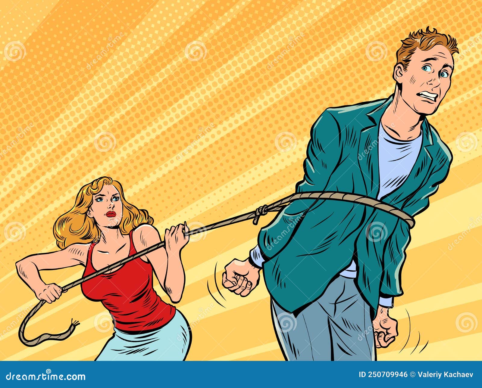 the woman lassoed the man, the girl threw a noose on the man and took him prisoner
